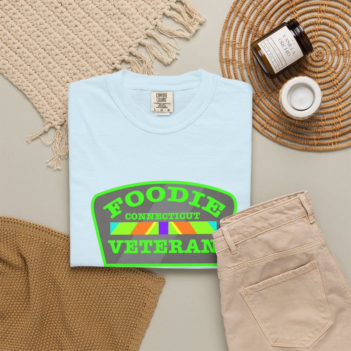 L.O.E.F Foodie Veteran CONNECTICUT Unisex Tee Shirt (Neon Green)