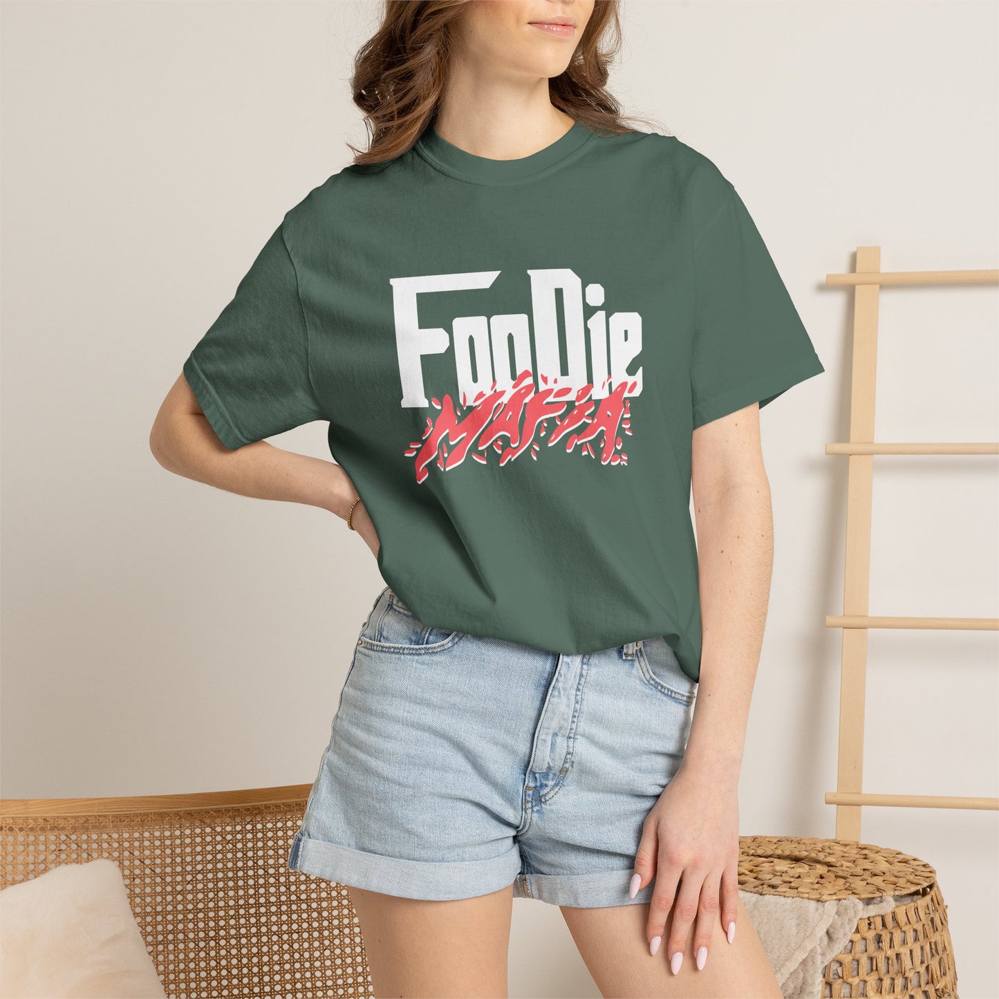 L.O.E.F White Foodie Mafia Unisex Tee Shirt (Soft Red)