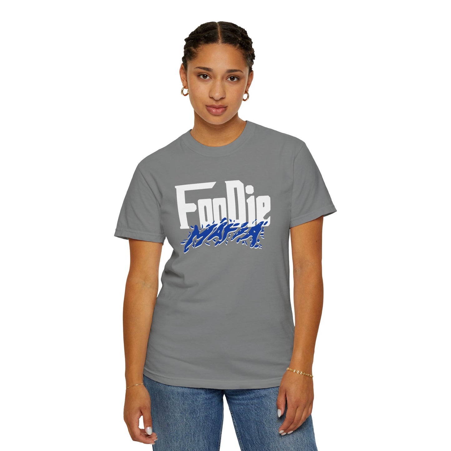 L.O.E.F White Foodie Mafia Unisex Tee Shirt (Cobalt Blue)