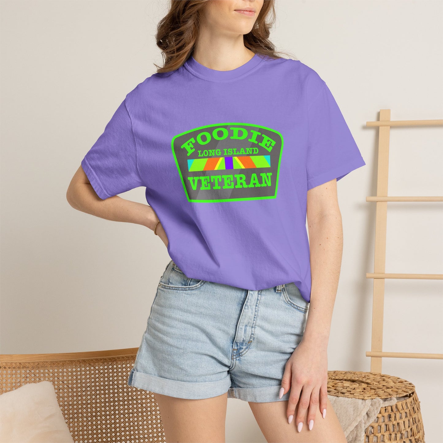 L.O.E.F Foodie Veteran Long Island Unisex Tee Shirt (Neon Green)
