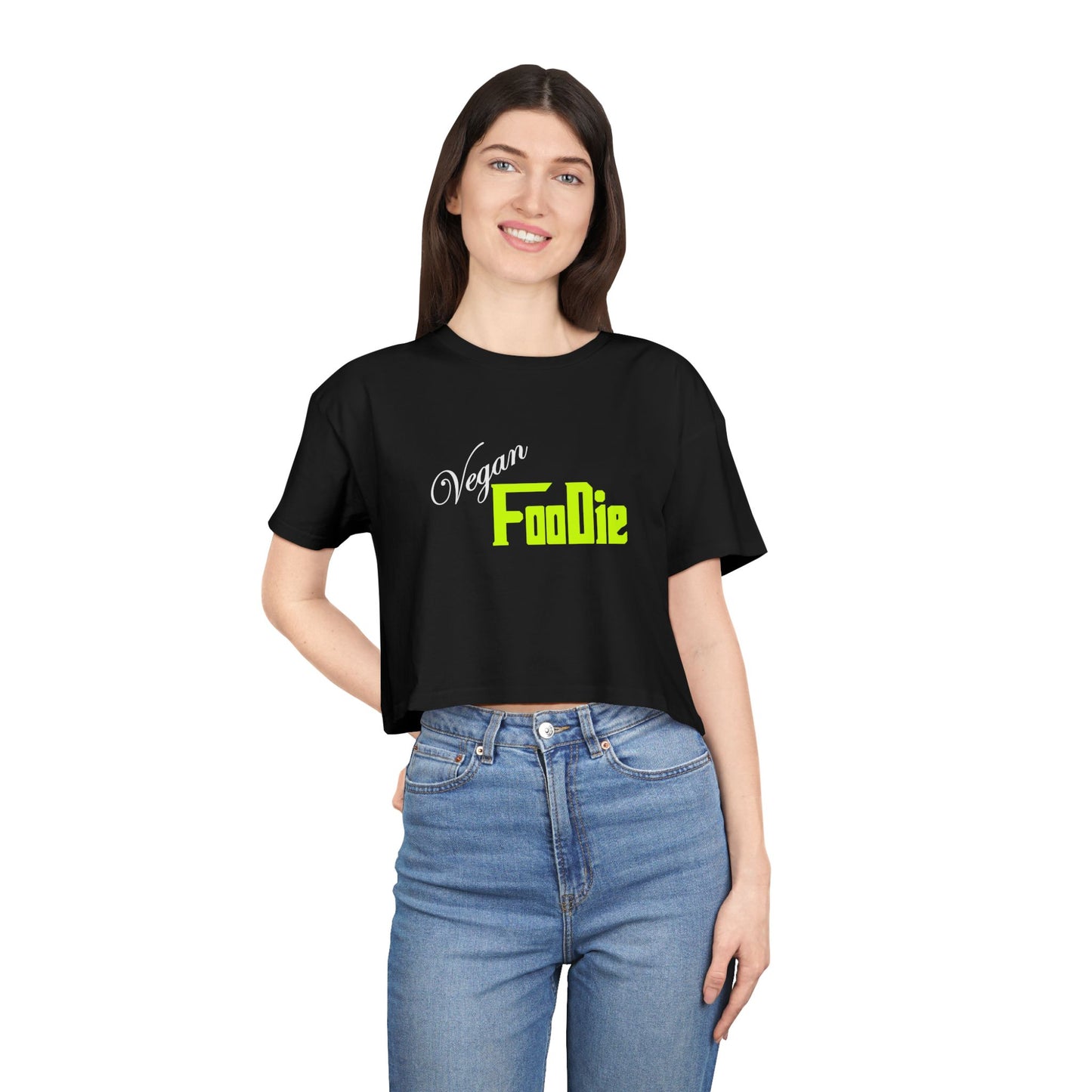 L.O.E.F Women Vegan Foodie Crop Tee (Neon Yellow)
