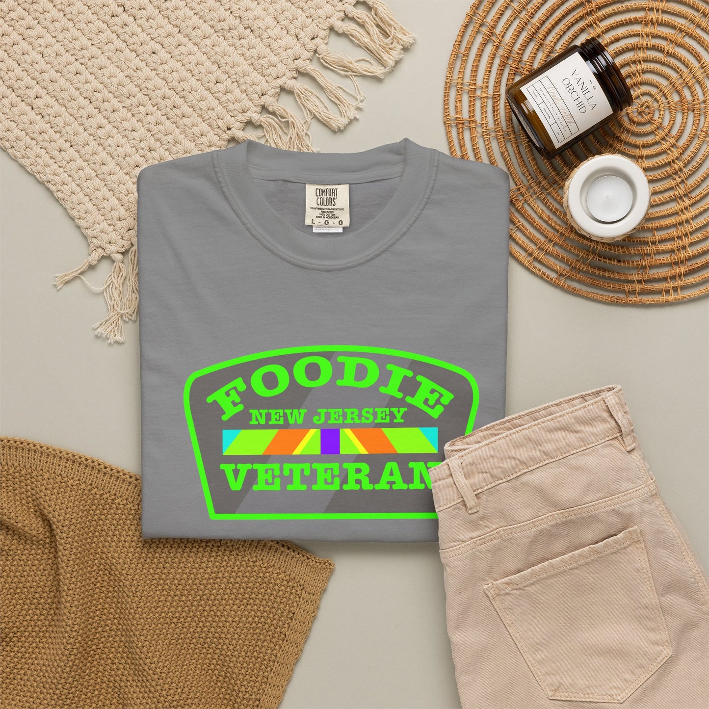 L.O.E.F Foodie Veteran NEW JERSEY Unisex Tee Shirt (Neon Green)