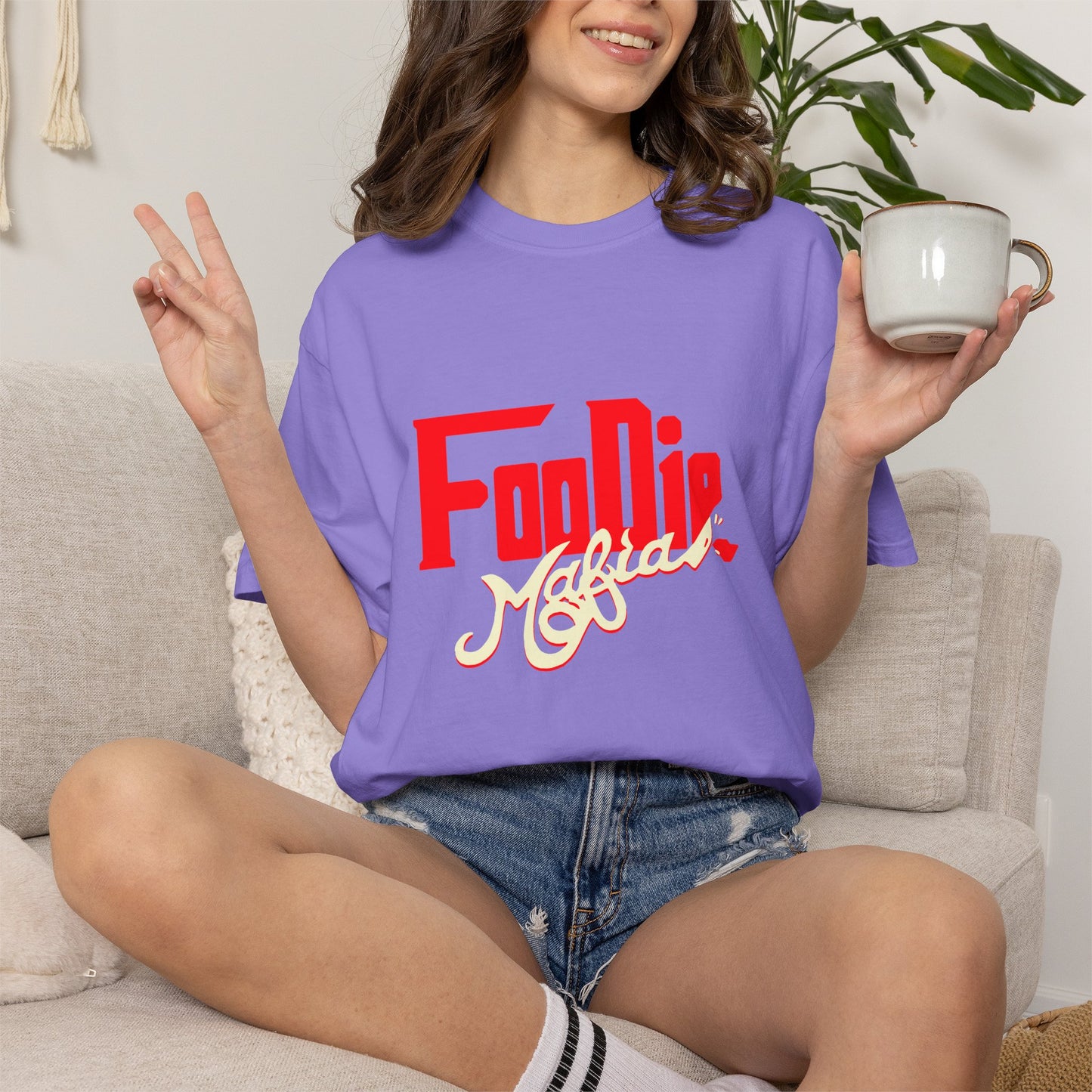 L.O.E.F Red Foodie Mafia Unisex Tee Shirt (Cream)