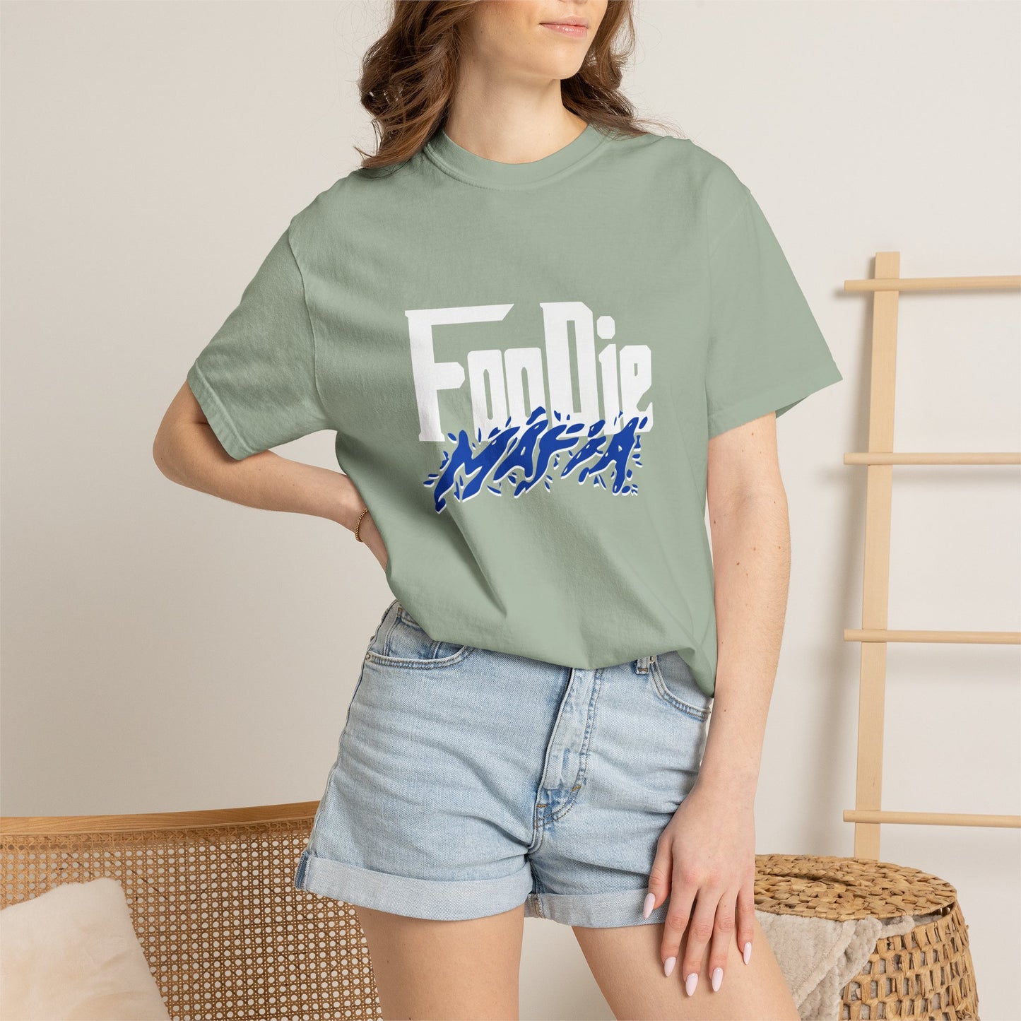 L.O.E.F White Foodie Mafia Unisex Tee shirt (Cobalt Blue)