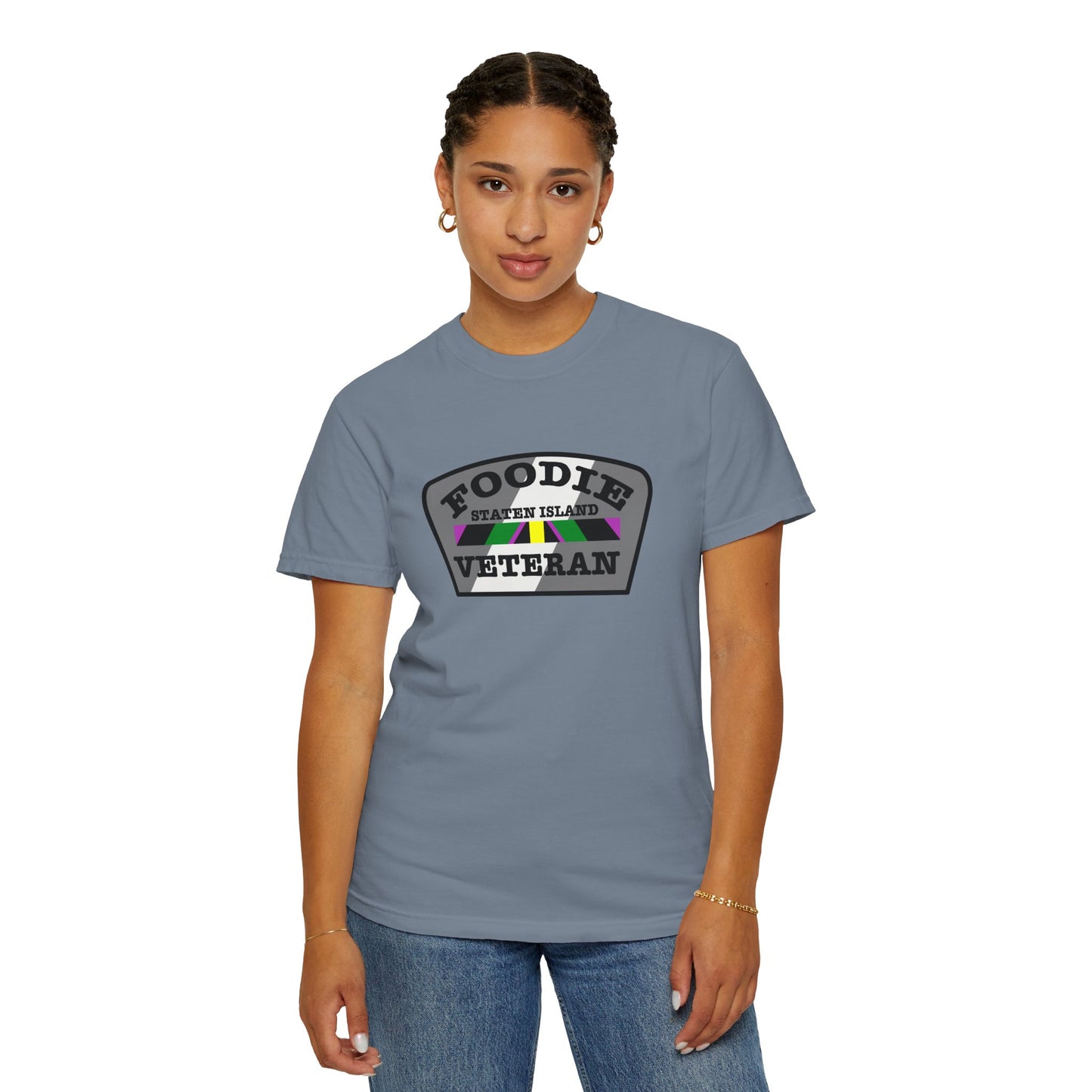 L.O.E.F Foodie Veteran STATEN ISLAND Unisex Tee Shirt (Gray)