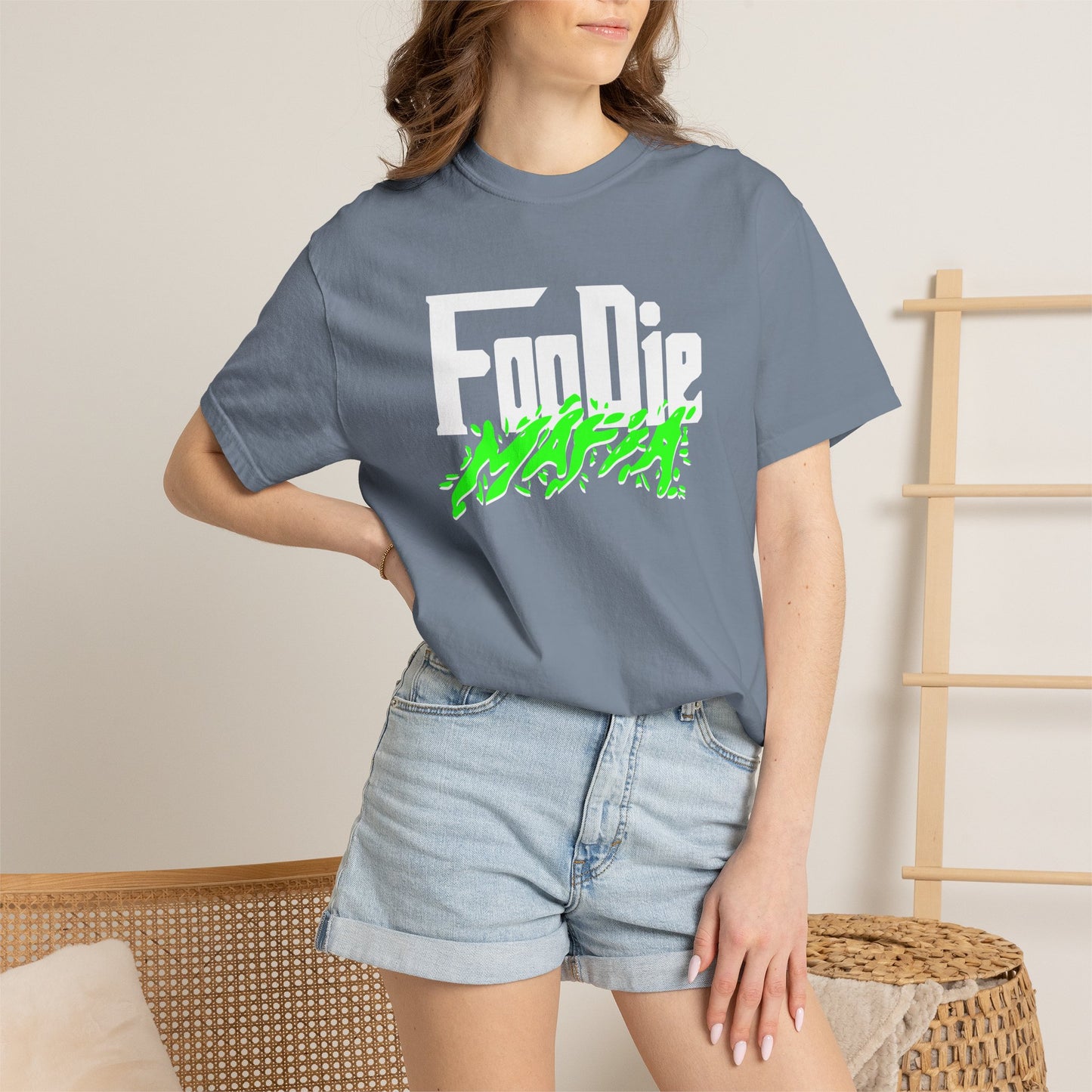L.O.E.F White Foodie Mafia Unisex Tee Shirt (Neon Green)