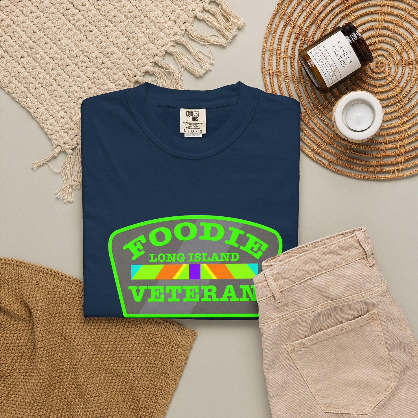 L.O.E.F Foodie Veteran Long Island Unisex Tee Shirt (Neon Green)