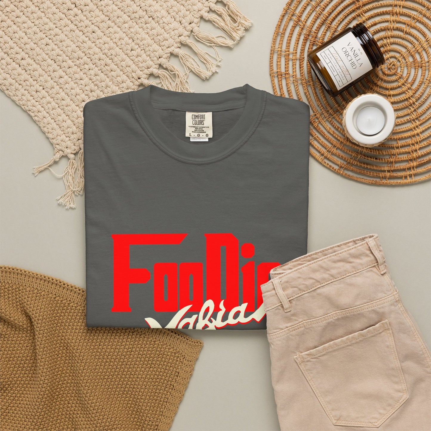 L.O.E.F Red Foodie Mafia Unisex Tee shirt (Beige)