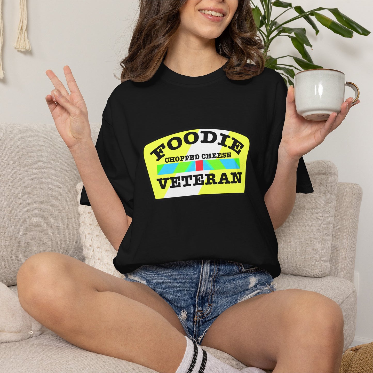 L.O.E.F Foodie Veteran Chopped Cheese Unisex Tee Shirt (Black and Yellow)