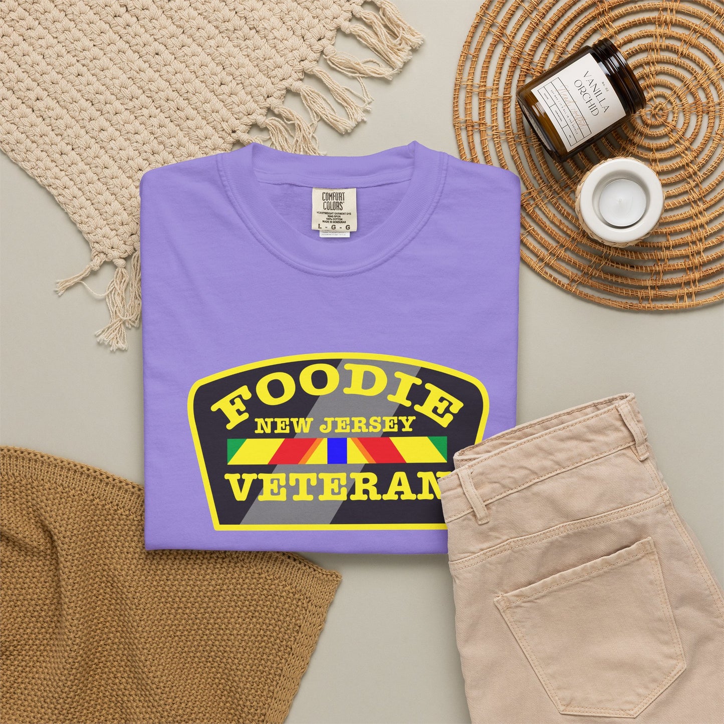 L.O.E.F Foodie Veteran NEW JERSEY Unisex Tee Shirt (Yellow)