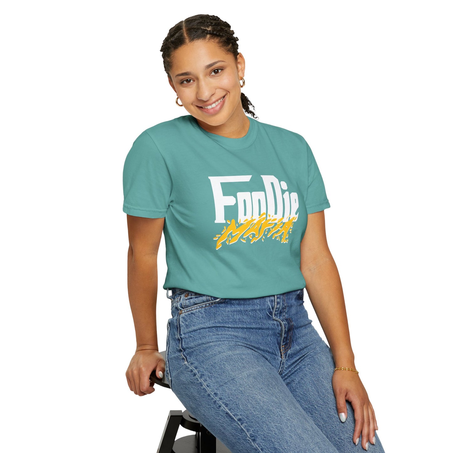 L.O.E.F White Foodie Mafia Unisex Tee Shirt (Mustard)