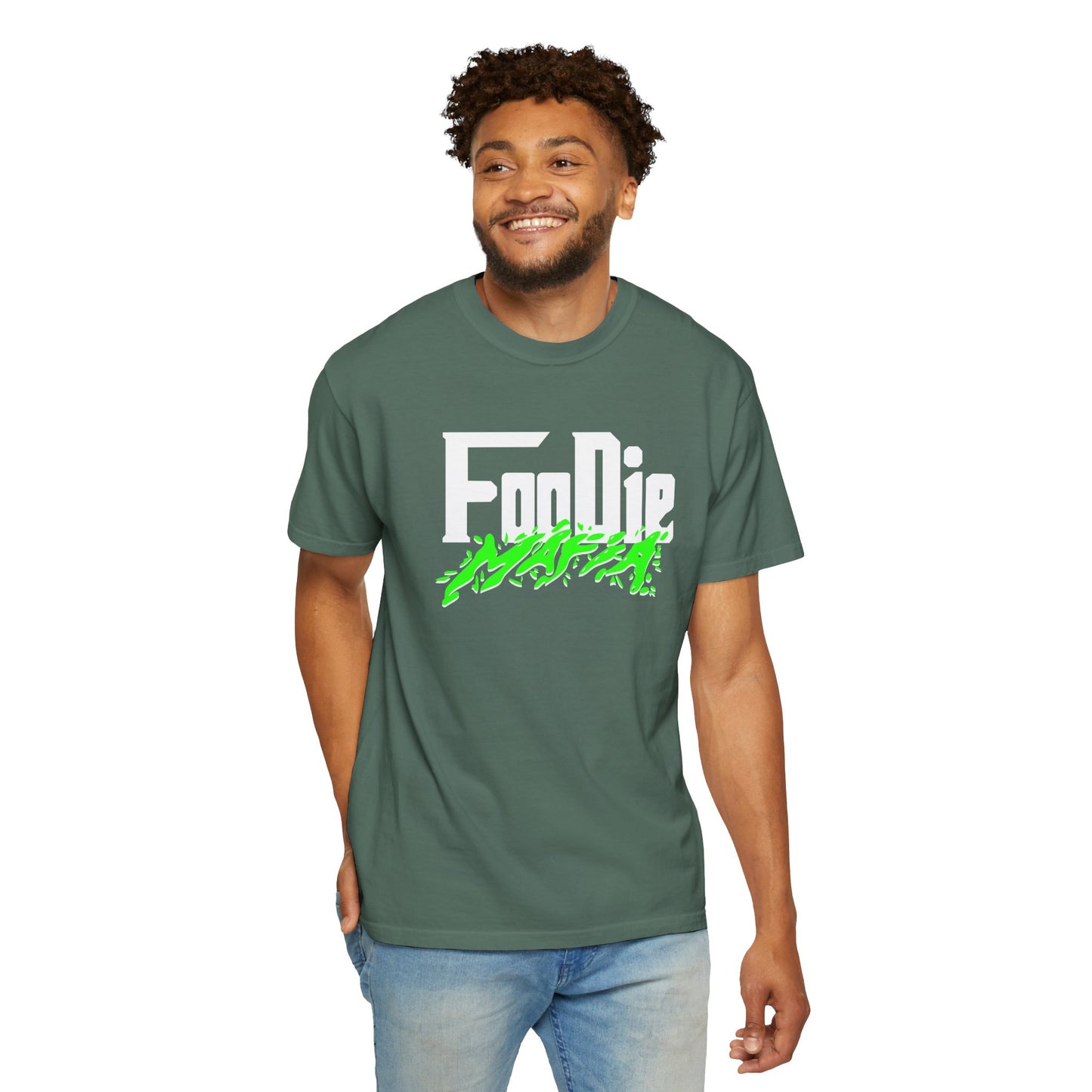 L.O.E.F White Foodie Mafia Unisex Tee Shirt (Neon Green)