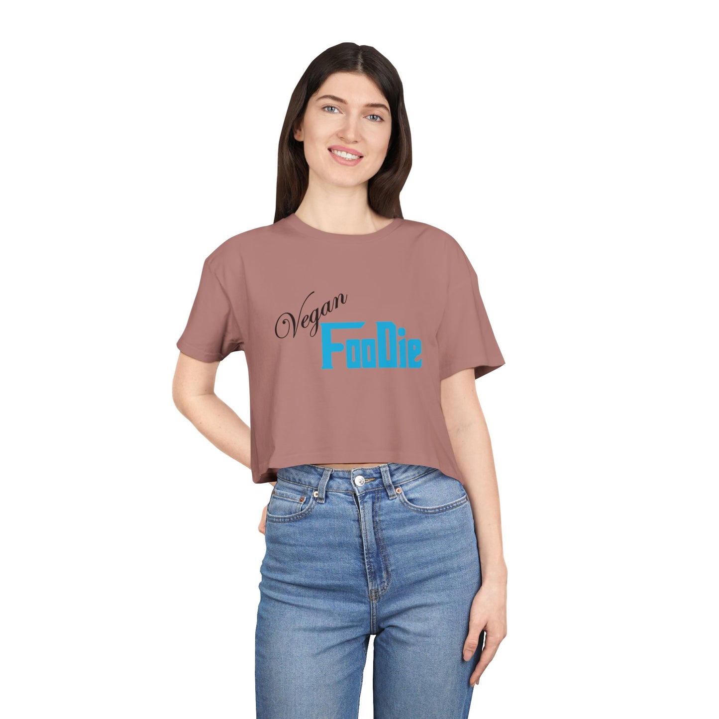 L.O.E.F Women Vegan Foodie Crop Tee (Sky Blue)