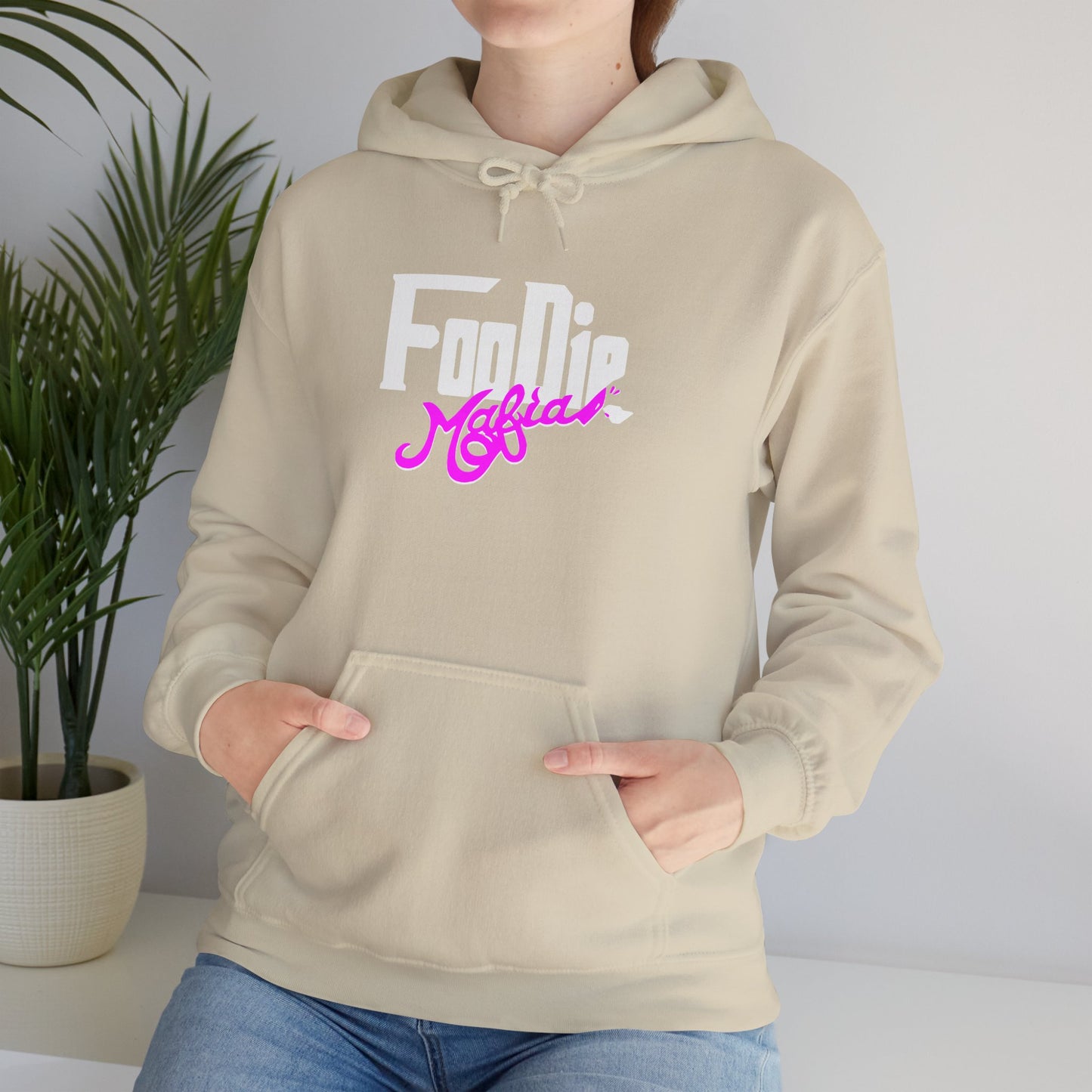 L.O.E.F White Foodie Mafia Unisex Hooded Sweatshirt (Fuchsia)
