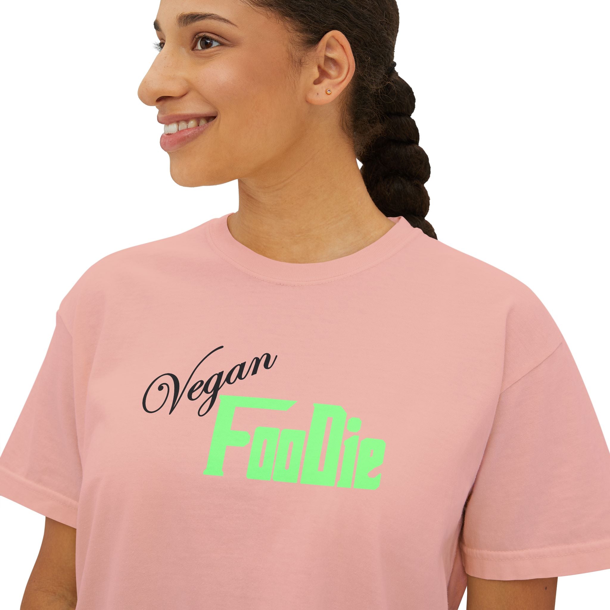 L.OE.F Women Vegan Foodie Boxy Tee (Mint Green)