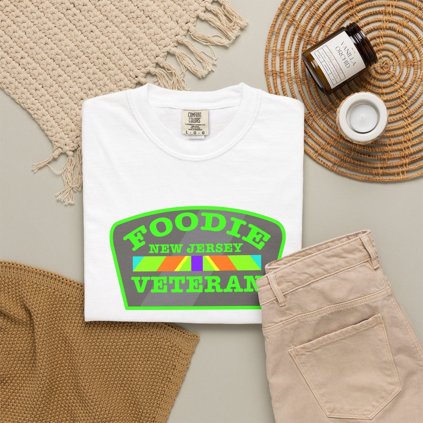 L.O.E.F Foodie Veteran NEW JERSEY Unisex Tee Shirt (Neon Green)