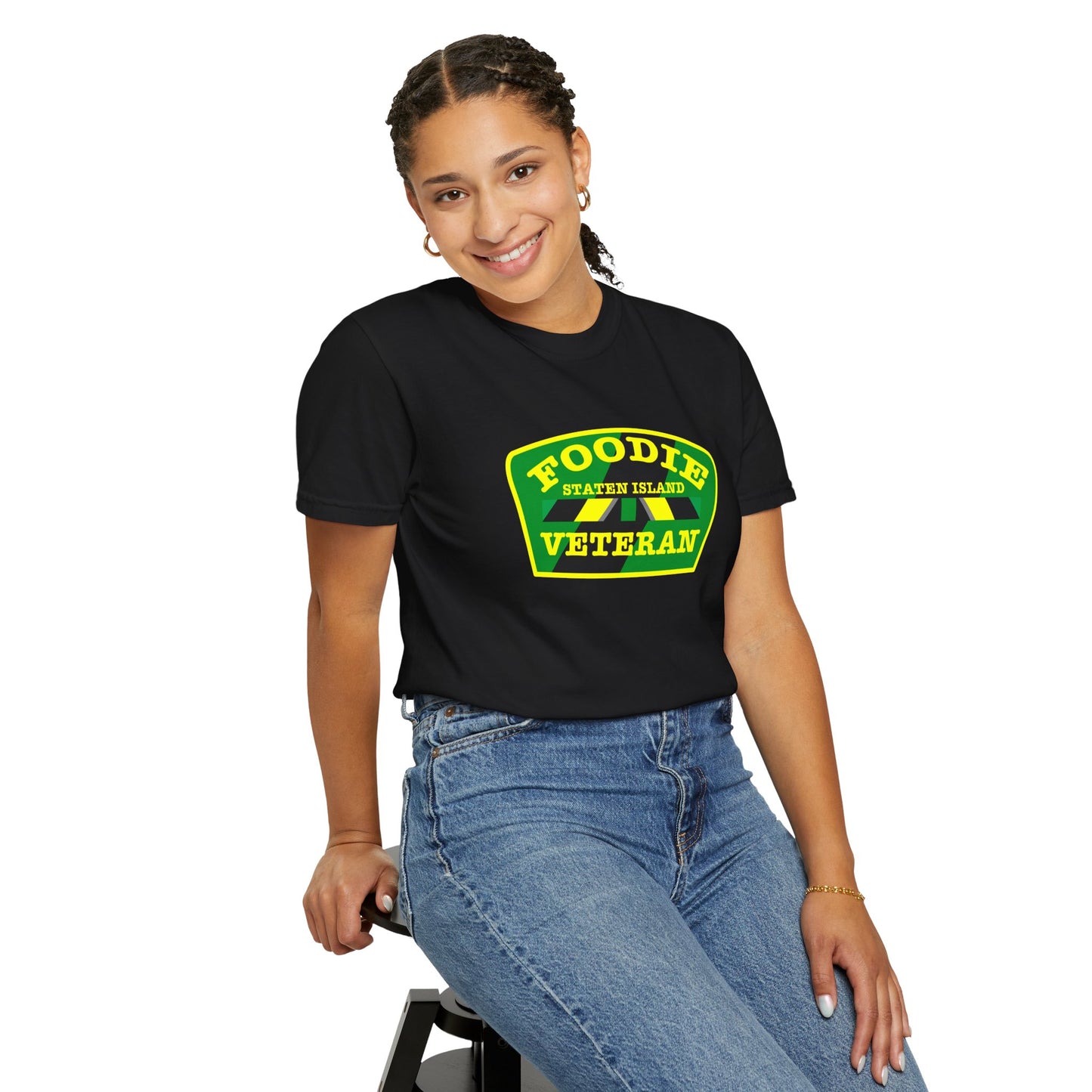L.O.E.F Foodie Veteran STATEN ISLAND Unisex Tee Shirt (Yellow and Green)