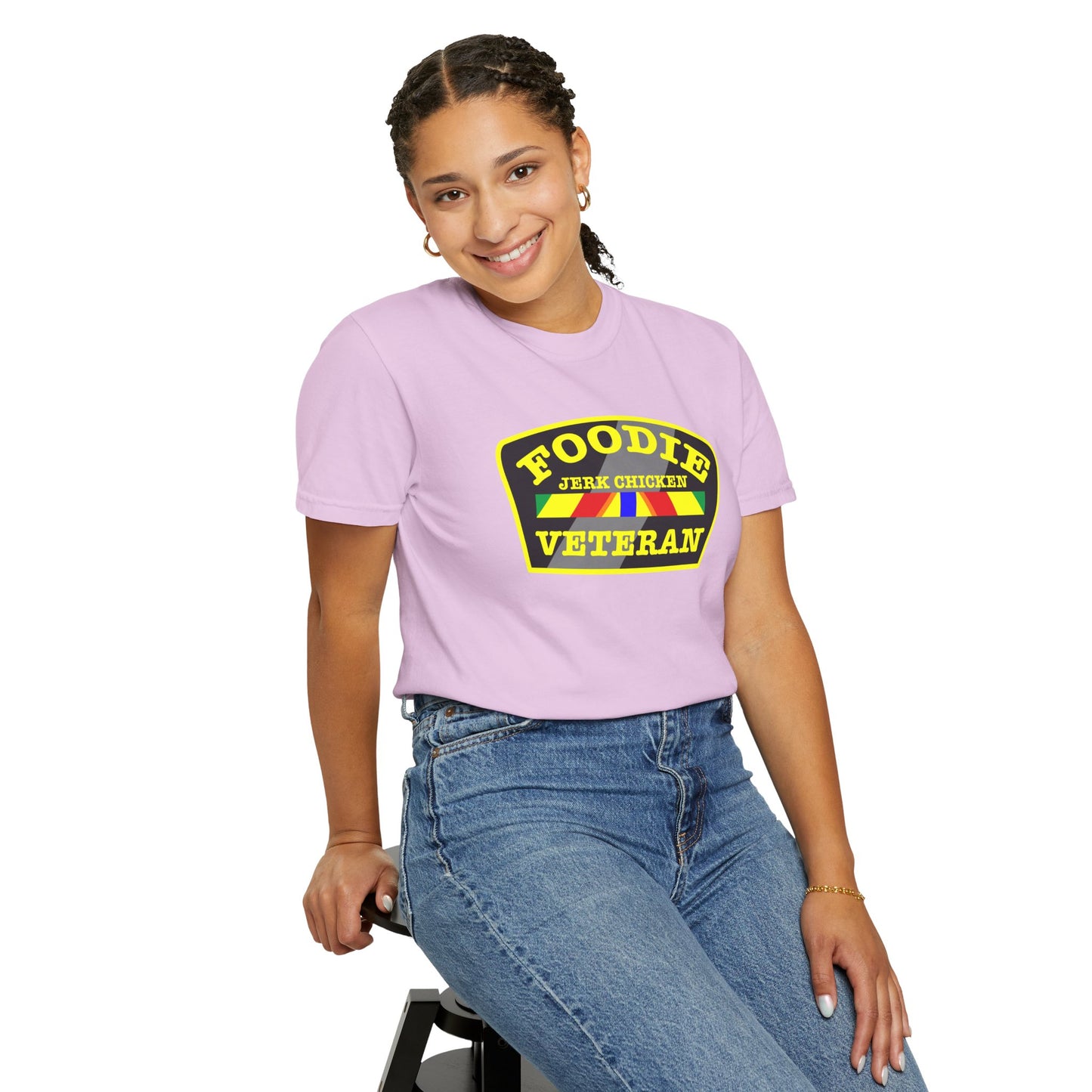 L.O.E.F Foodie Veteran JERK CHICKEN Unisex Tee Shirt (Yellow)
