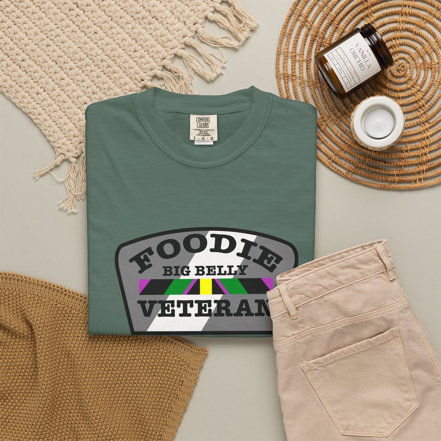 L.O.E.F Foodie Veteran Big Belly Unisex Tee Shirt (Gray)