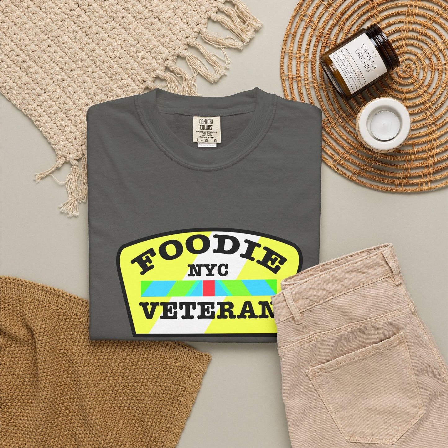L.O.E.F Foodie Veteran NYC Unisex Tee Shirt (Yellow and Black)