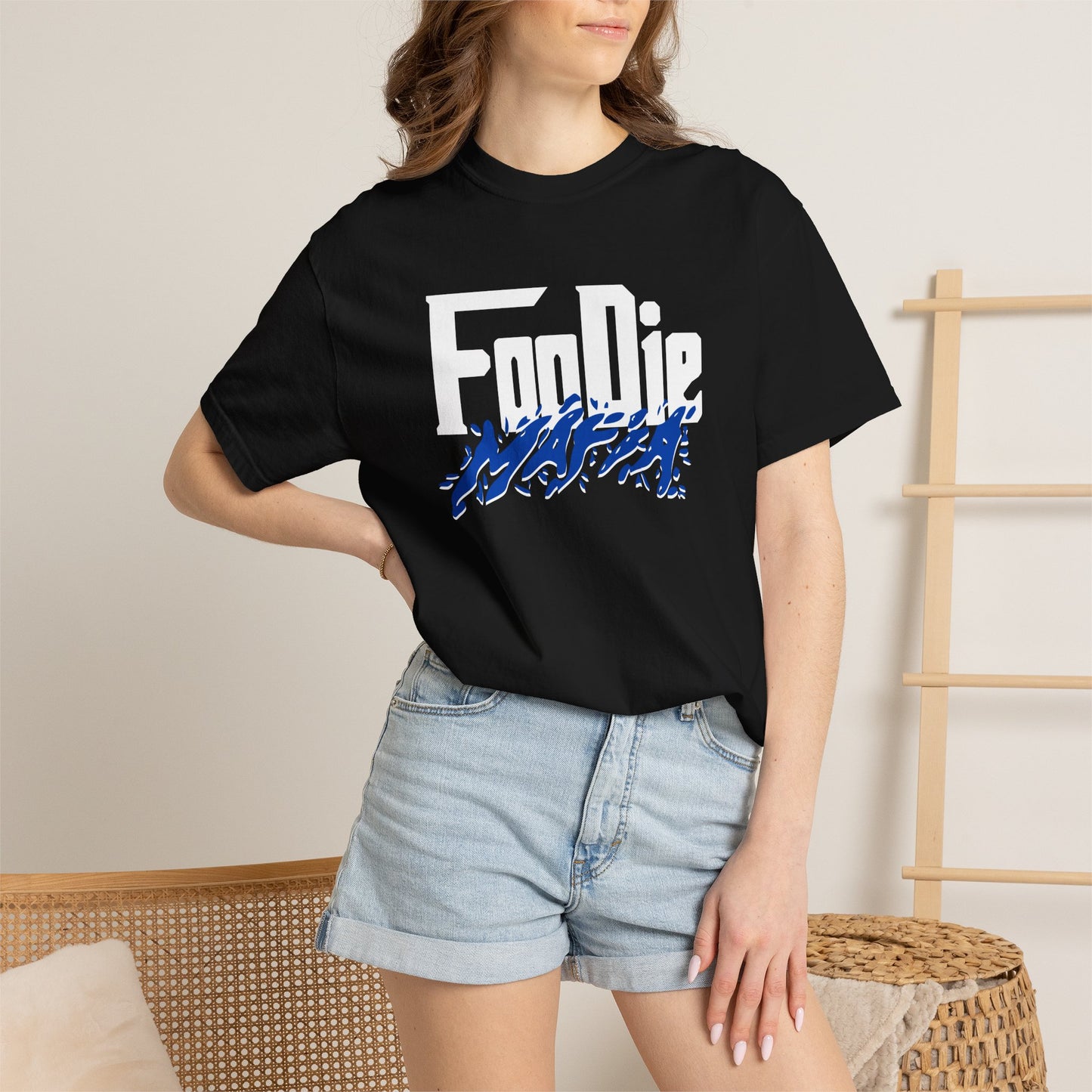 L.O.E.F White Foodie Mafia Unisex Tee Shirt (Cobalt Blue)
