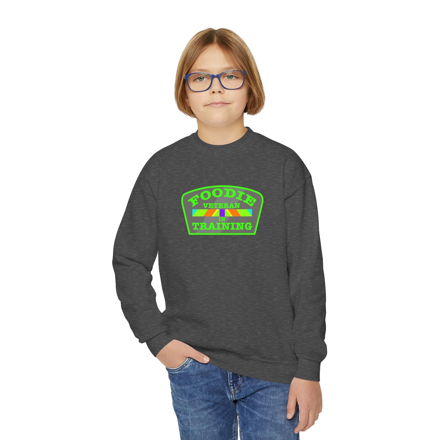 L.O.E.F Foodie Veteran In Training Kids Sweatshirt (Neon Green)
