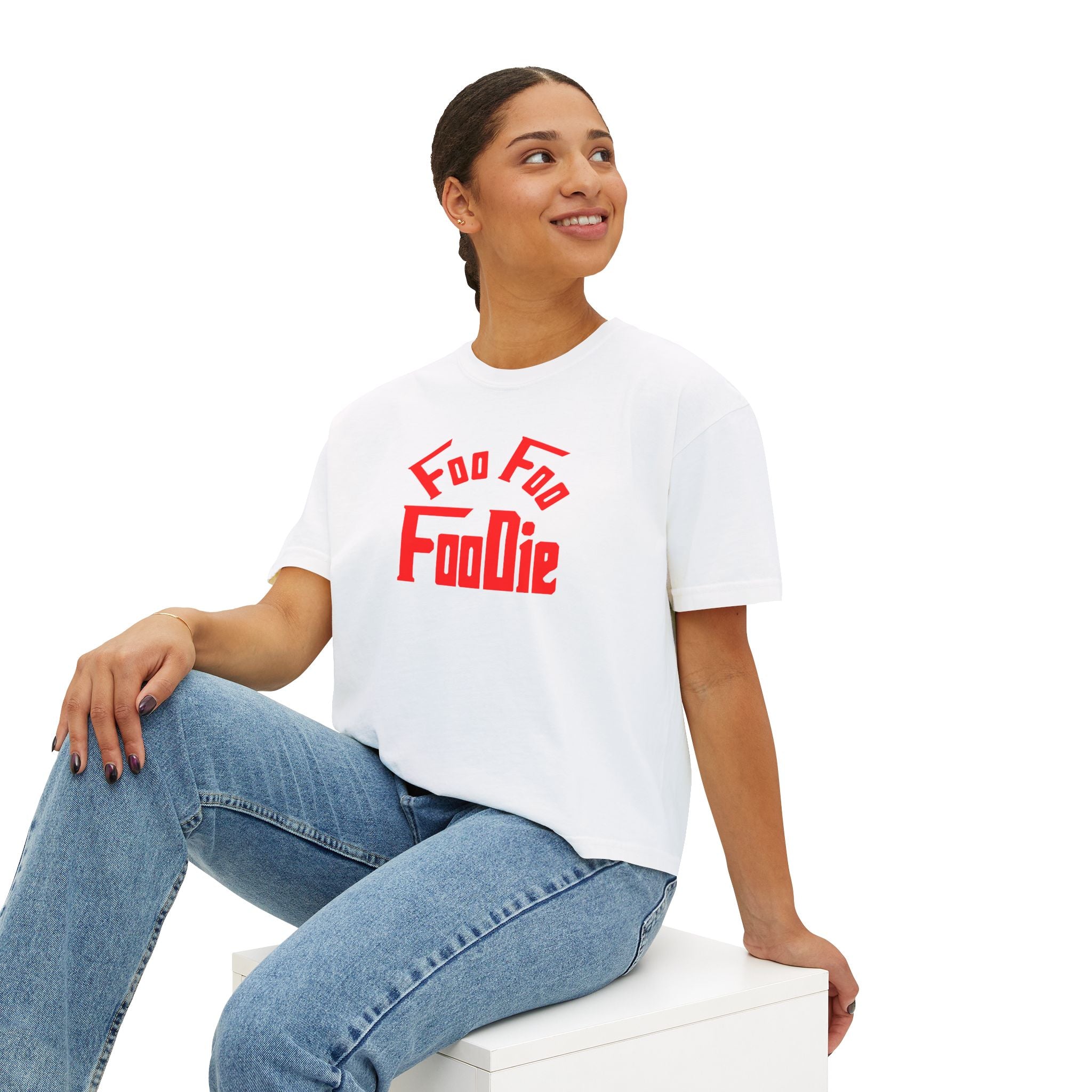 L.O.E.F FOO FOO FOODIE Women Boxy Tee(Fiery Red)