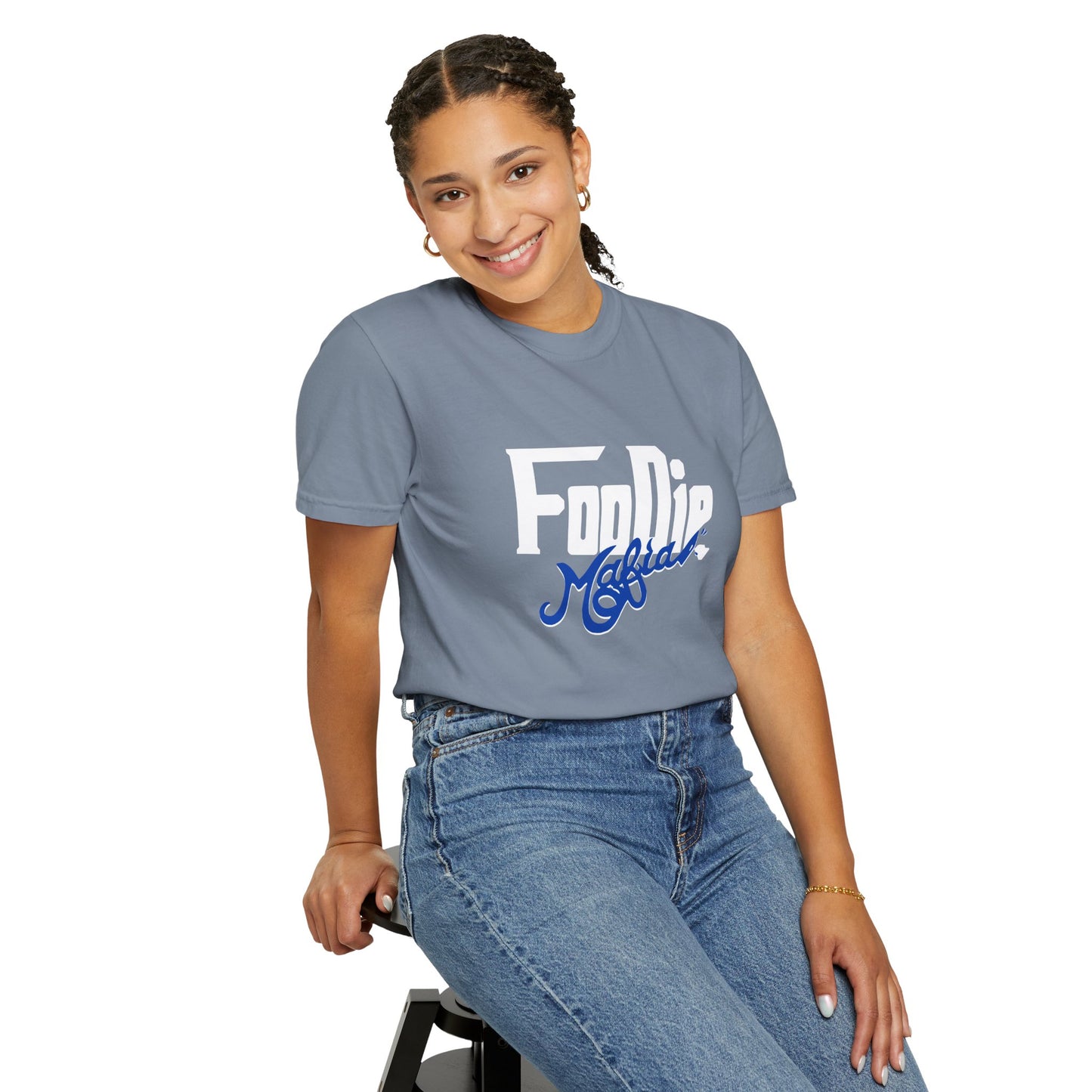 L.O.E.F White Foodie Mafia Unisex Tee shirt (Dark Blue)