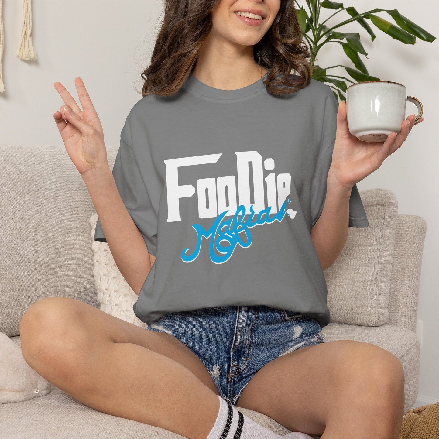 L.O.E.F White Foodie Mafia Unisex Tee Shirt  (Apricot)