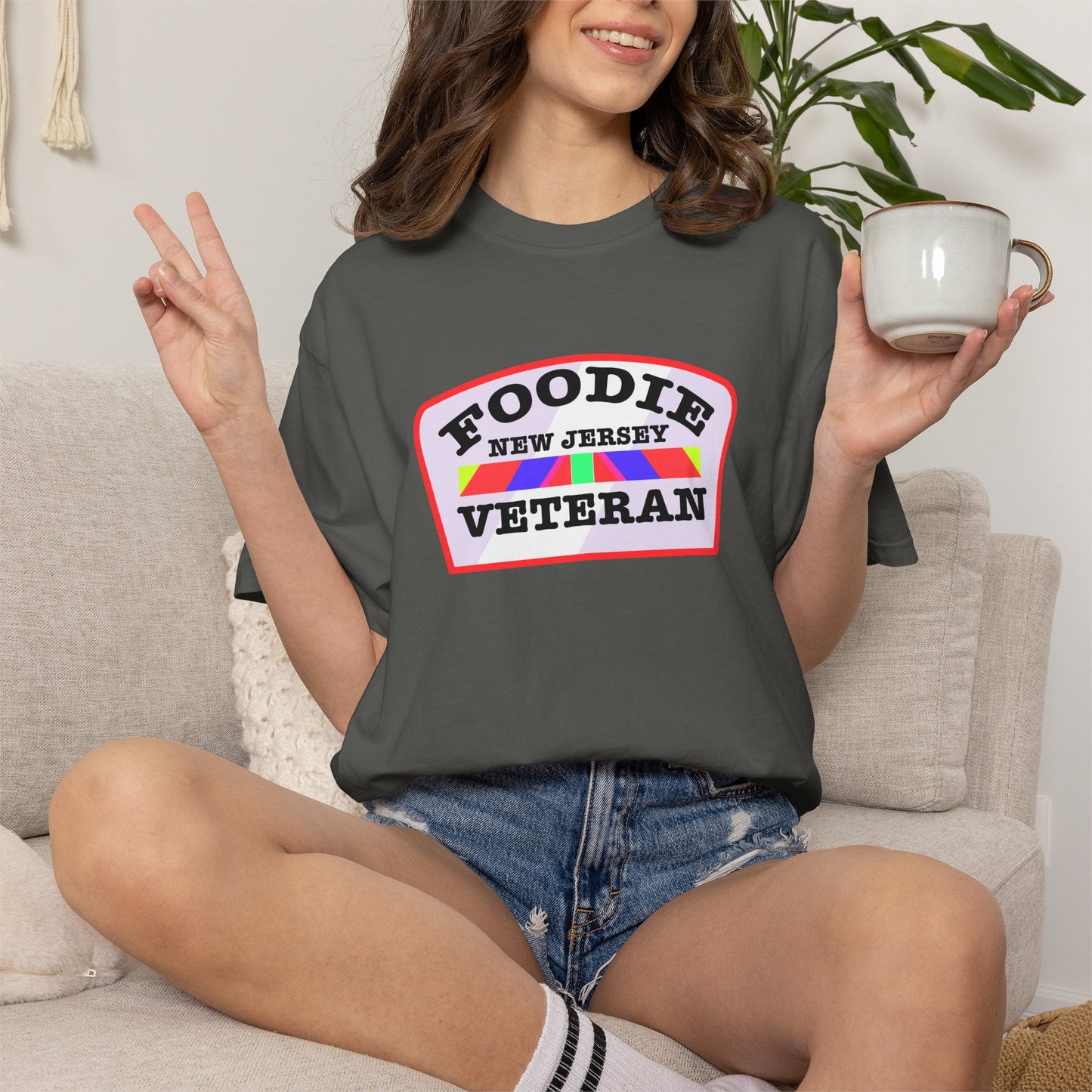L.O.E.F Foodie Veteran NEW JERSEY Unisex Tee Shirt (Soft Pink)
