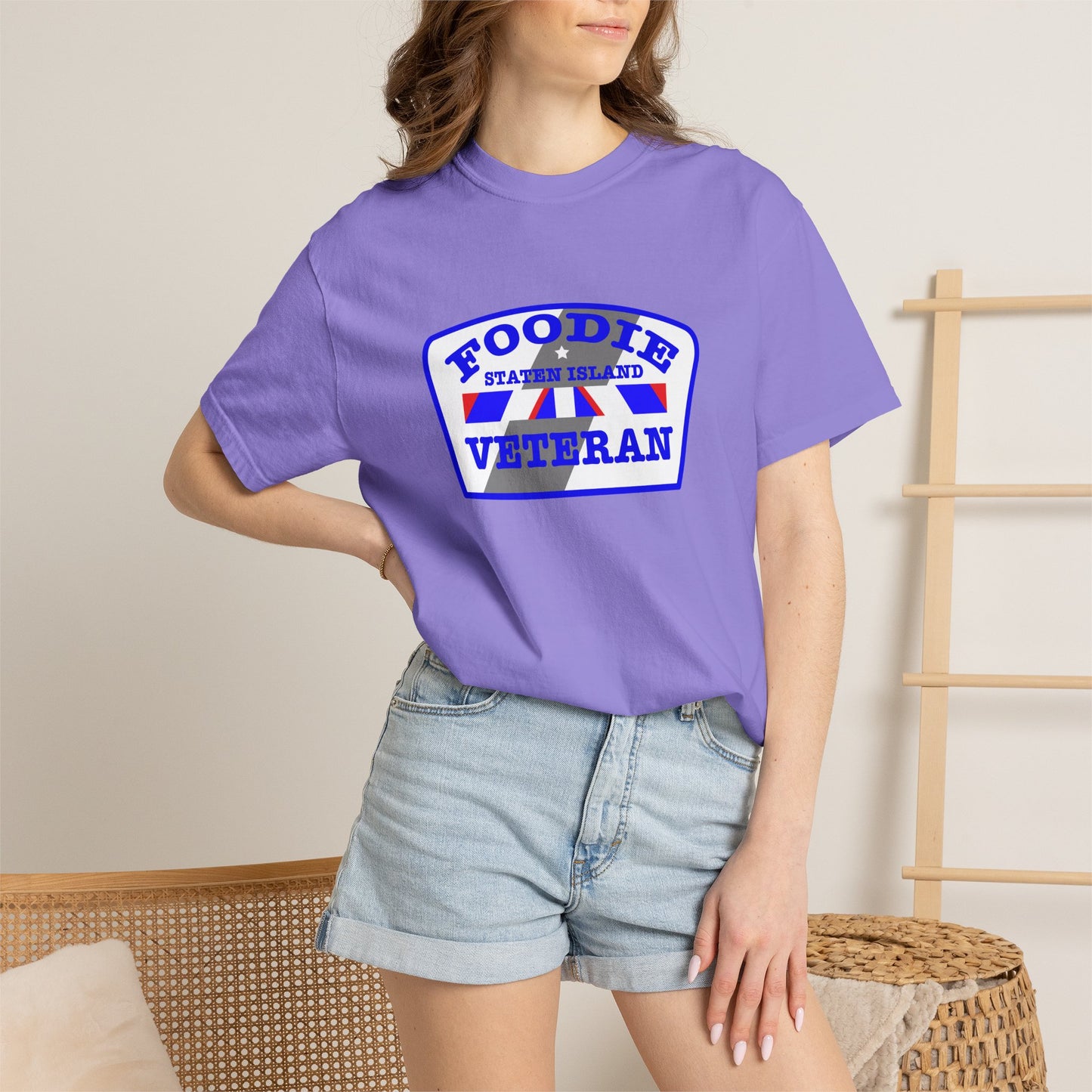L.O.E.F Foodie Veteran STATEN ISLAND Unisex Tee Shirt (Blue)