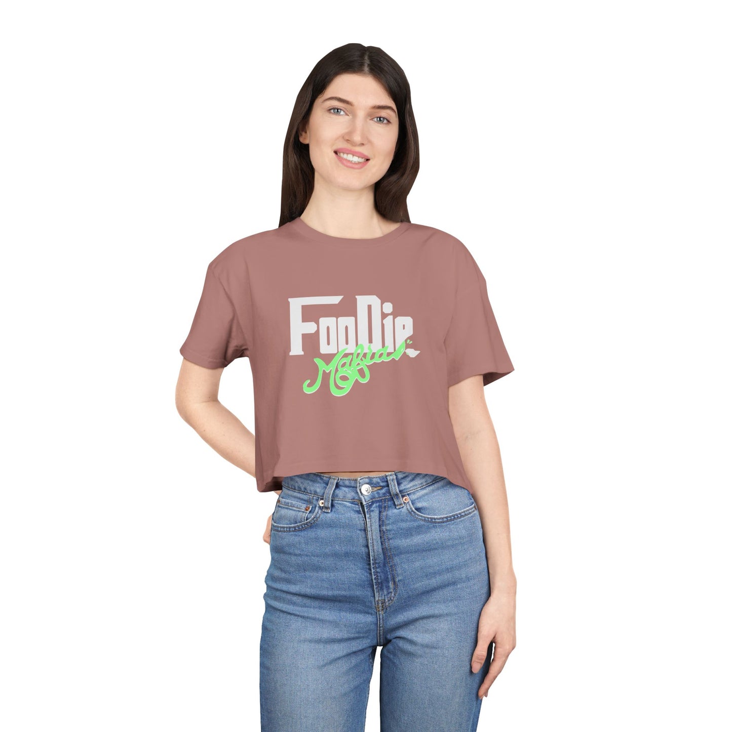 L.O.E.F White Foodie Mafia Women Crop Tee (Mint Green)