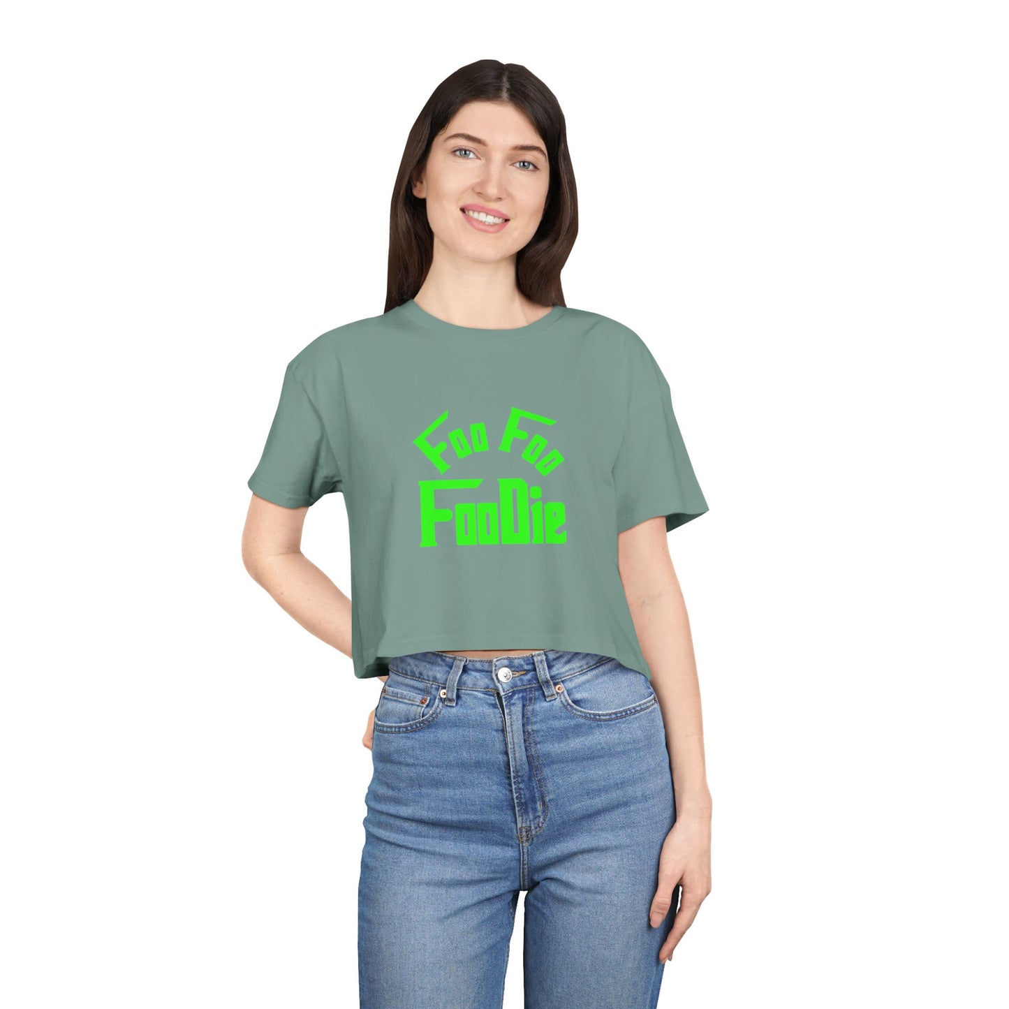 L.O.E.F FOO FOO FOODIE Women Crop Tee(Neon Green)