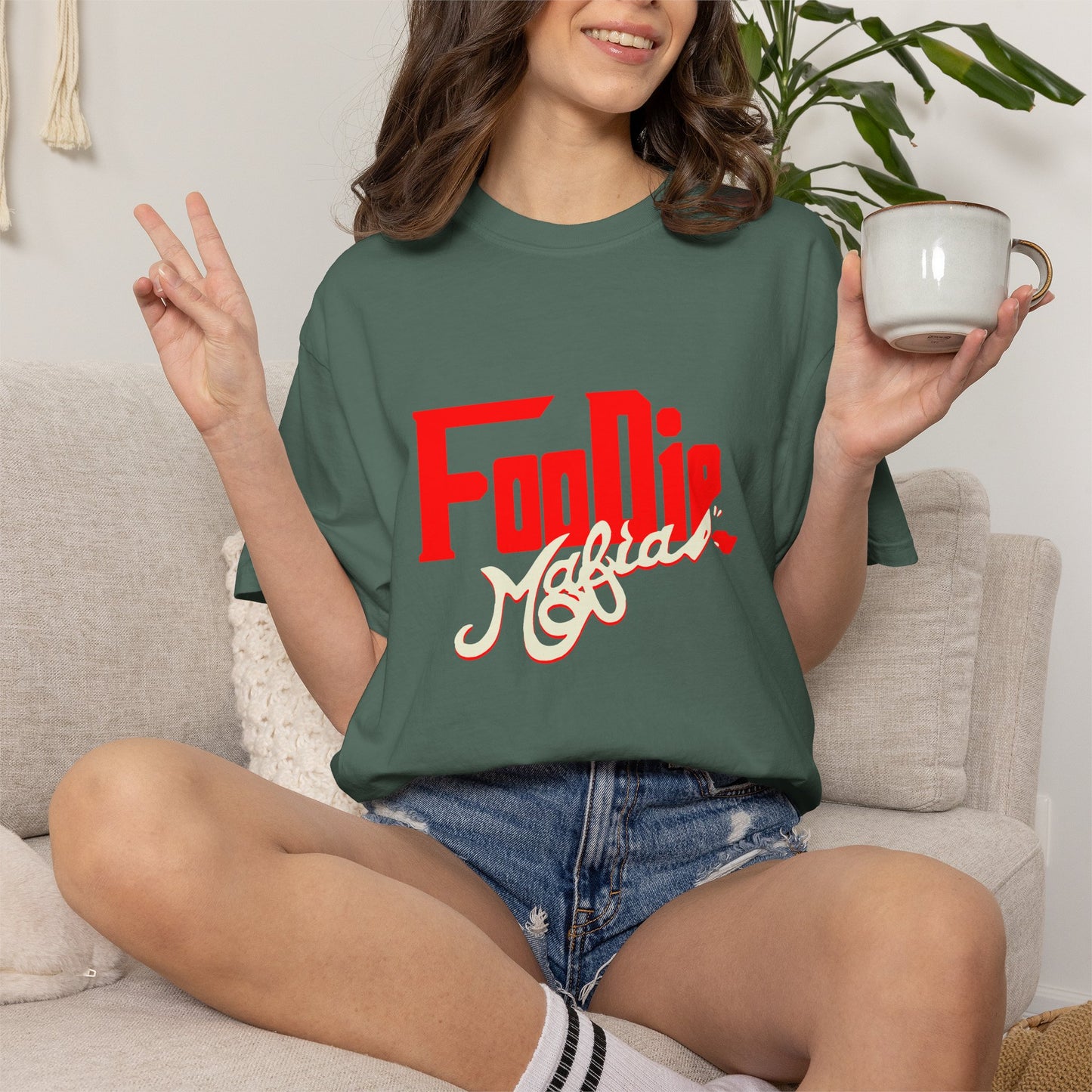 L.O.E.F Red Foodie Mafia Unisex Tee shirt (Beige)