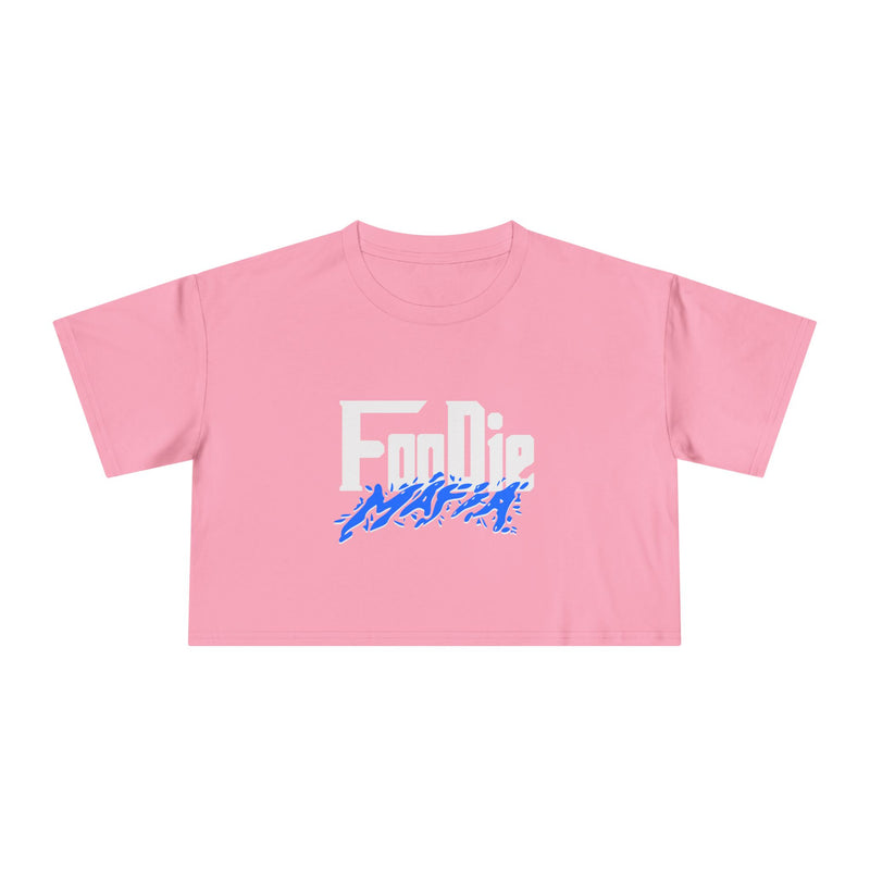 L.O.E.F White Foodie Mafia Women Crop Tee (Cobalt Blue)