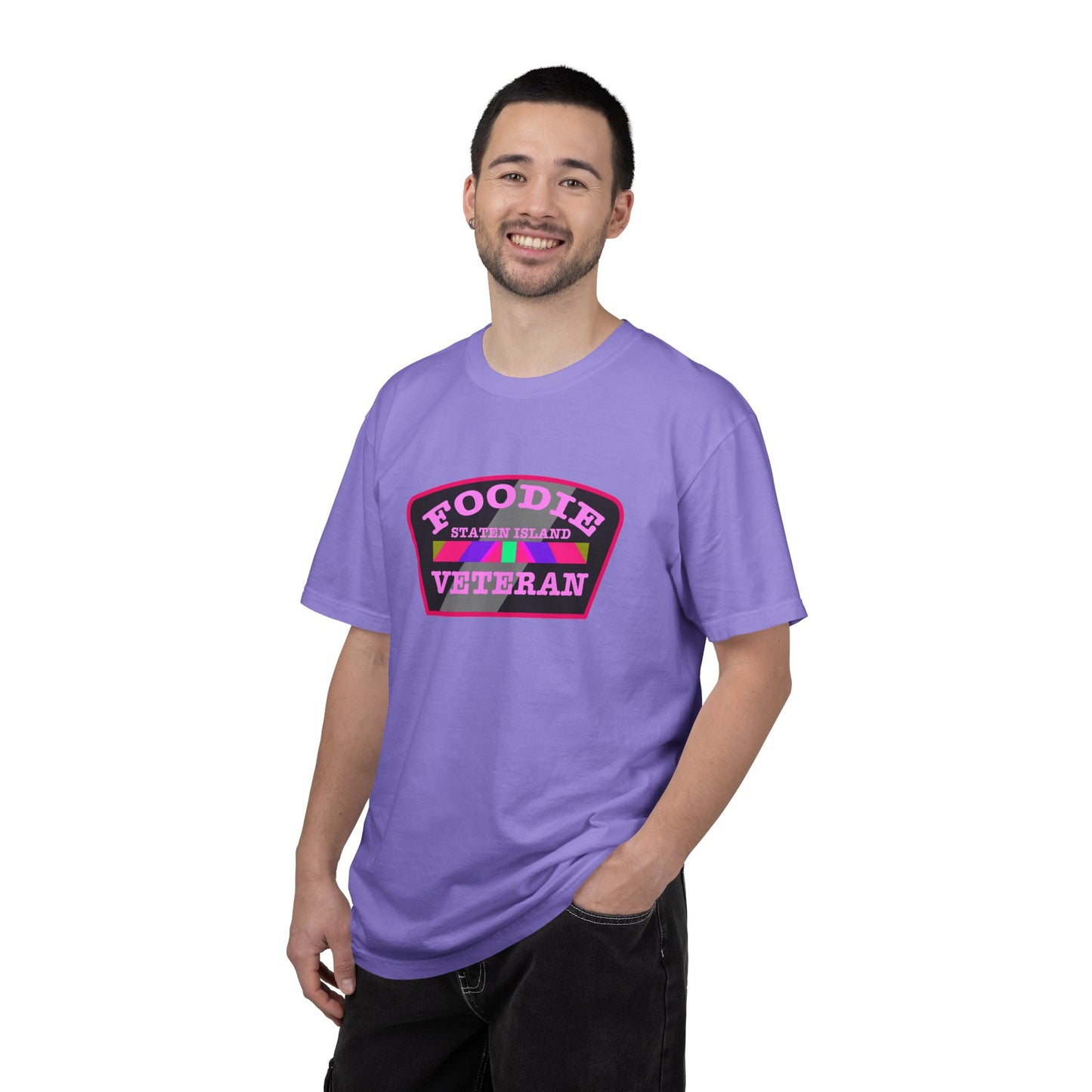 L.O.E.F Foodie Veteran STATEN ISLAND Unisex Tee Shirt (Pink)