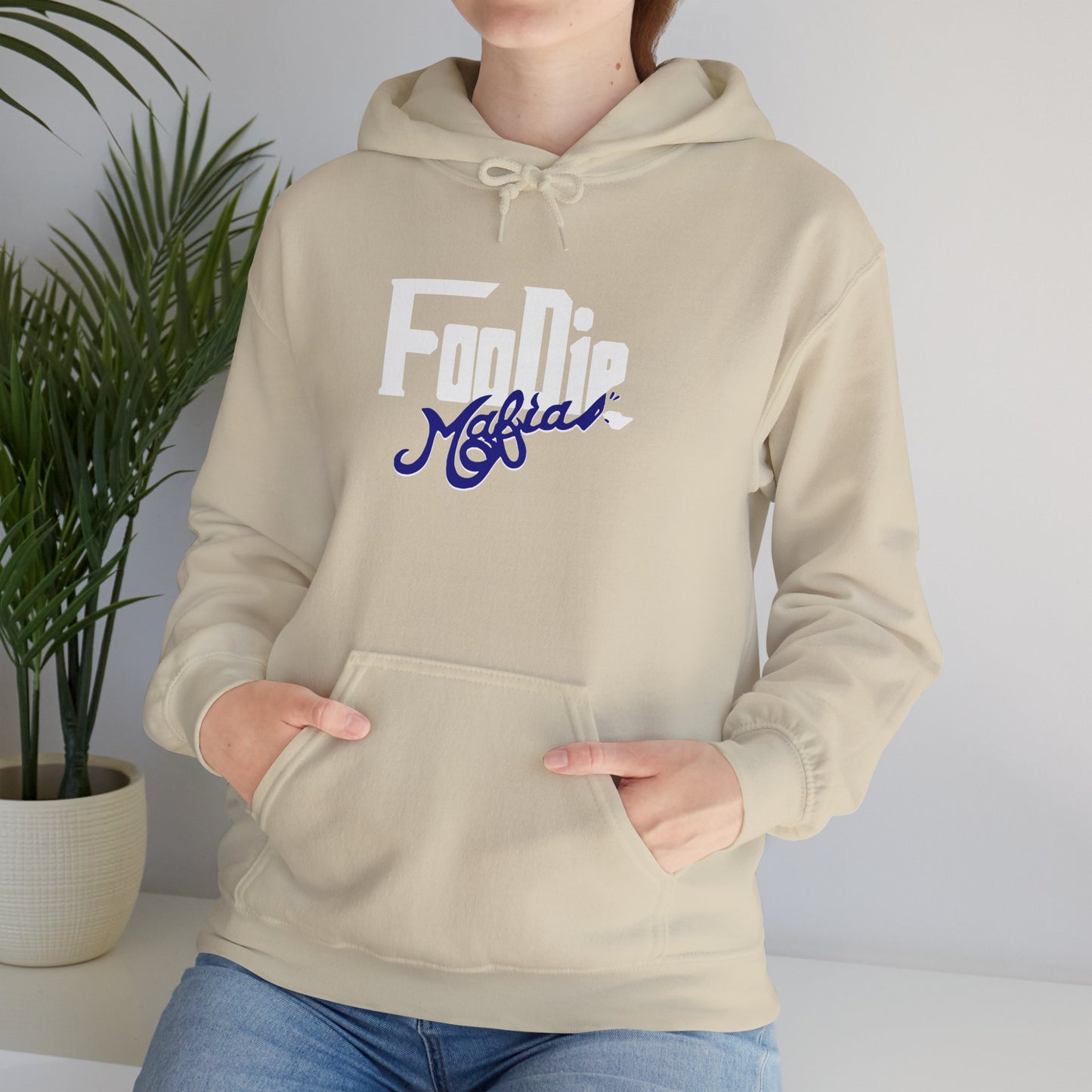 L.O.E.F White Foodie Mafia Unisex Hooded Sweatshirt (Dark Blue)