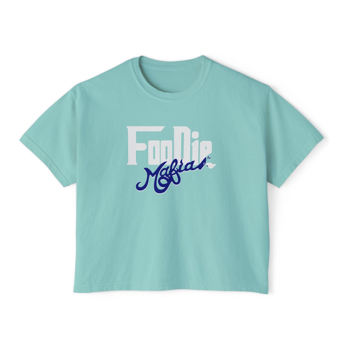 L.O.E.F White Foodie Mafia Women Boxy Tee (Dark Blue)