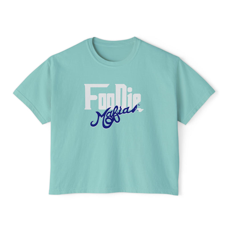 L.O.E.F White Foodie Mafia Women Boxy Tee (Dark Blue)