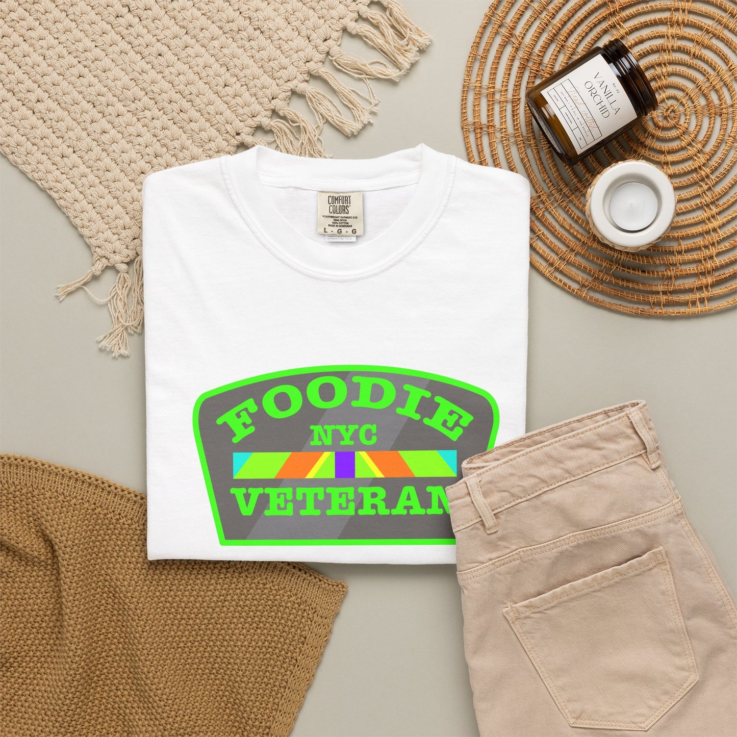 L.O.E.F Foodie Veteran NYC Unisex Tee Shirt (Neon Green)