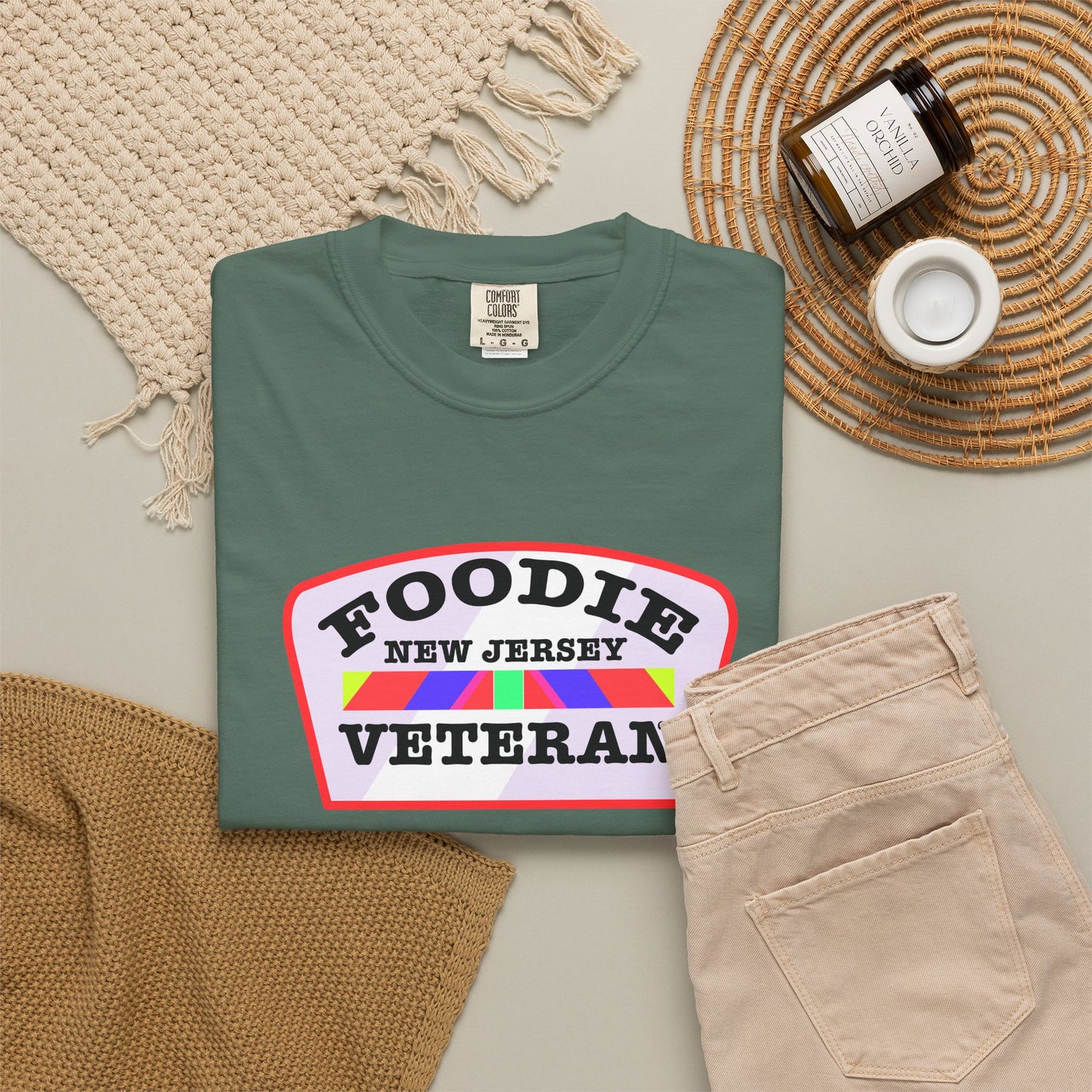 L.O.E.F Foodie Veteran NEW JERSEY Unisex Tee Shirt (Soft Pink)