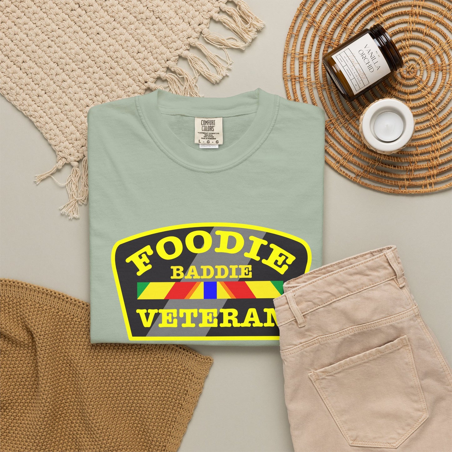 L.O.E.F Foodie Veteran BADDIE Unisex Tee Shirt (Yellow)