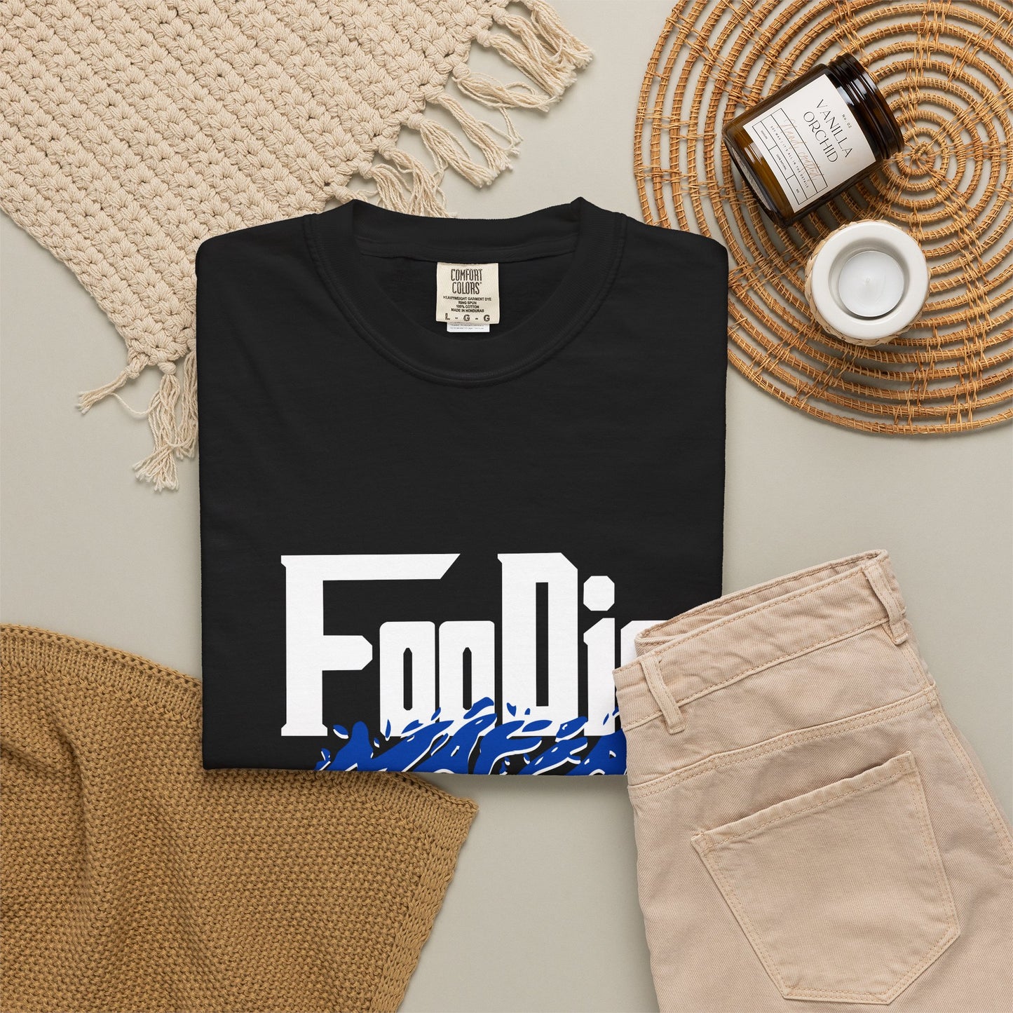 L.O.E.F White Foodie Mafia Unisex Tee shirt (Cobalt Blue)