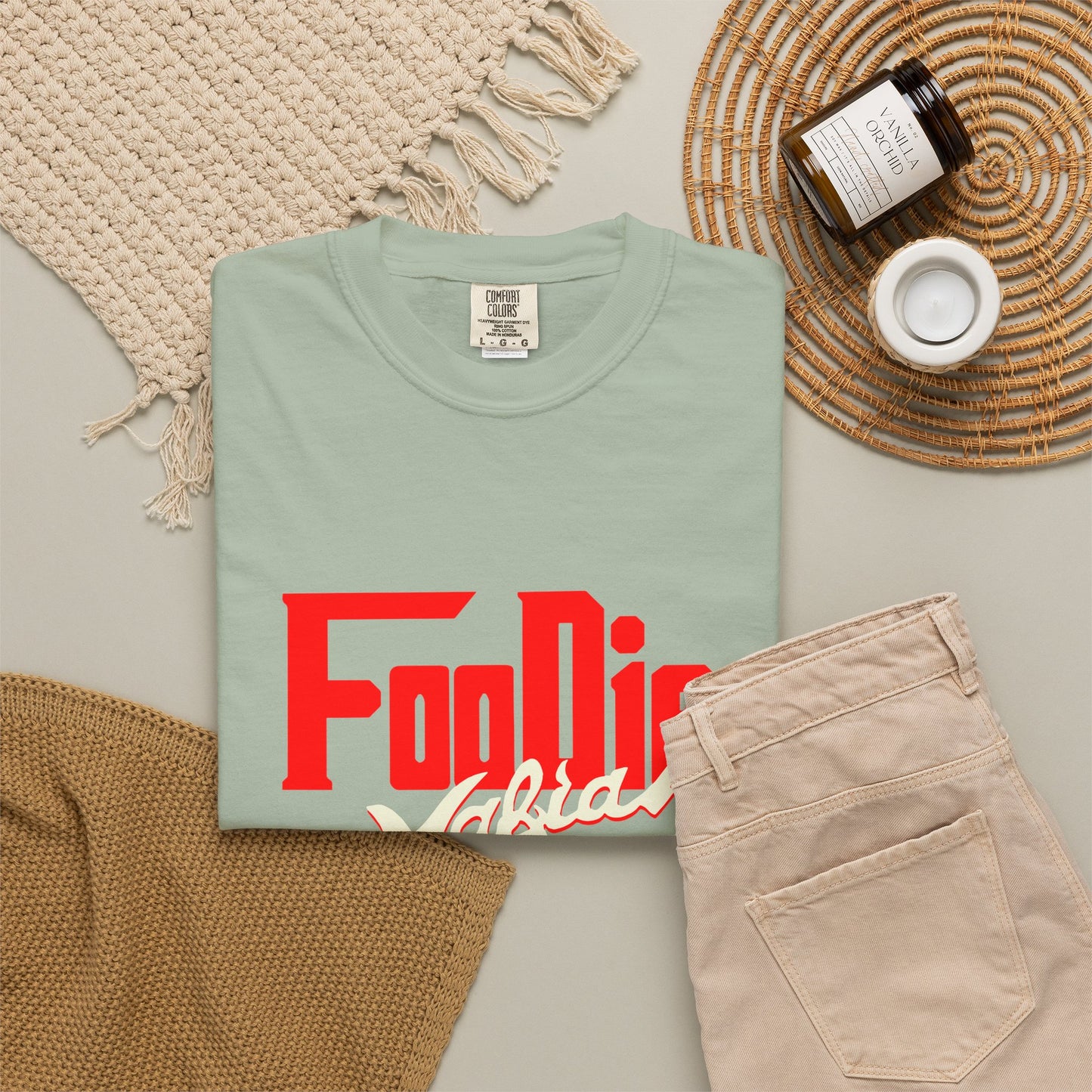 L.O.E.F Red Foodie Mafia Unisex Tee shirt (Beige)