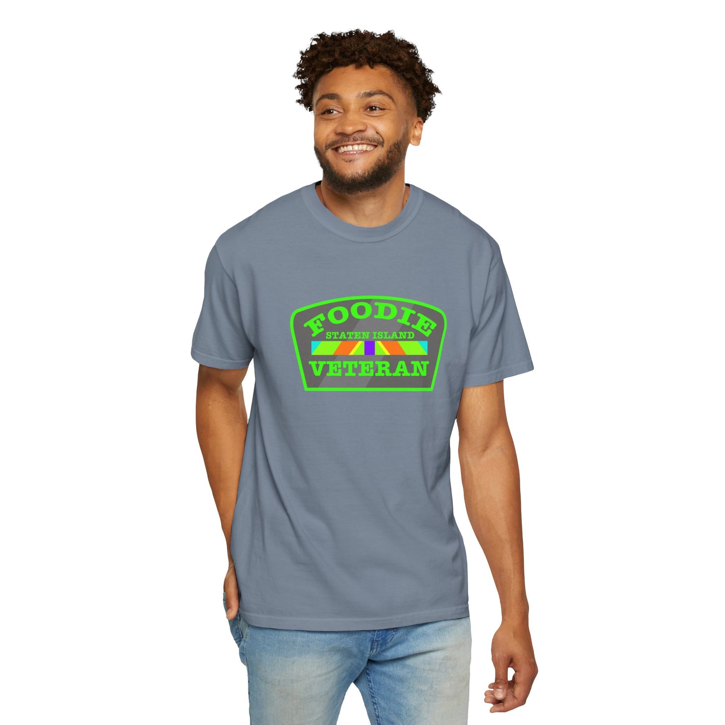 L.O.E.F Foodie Veteran STATEN ISLAND Unisex Tee Shirt (Neon Green)