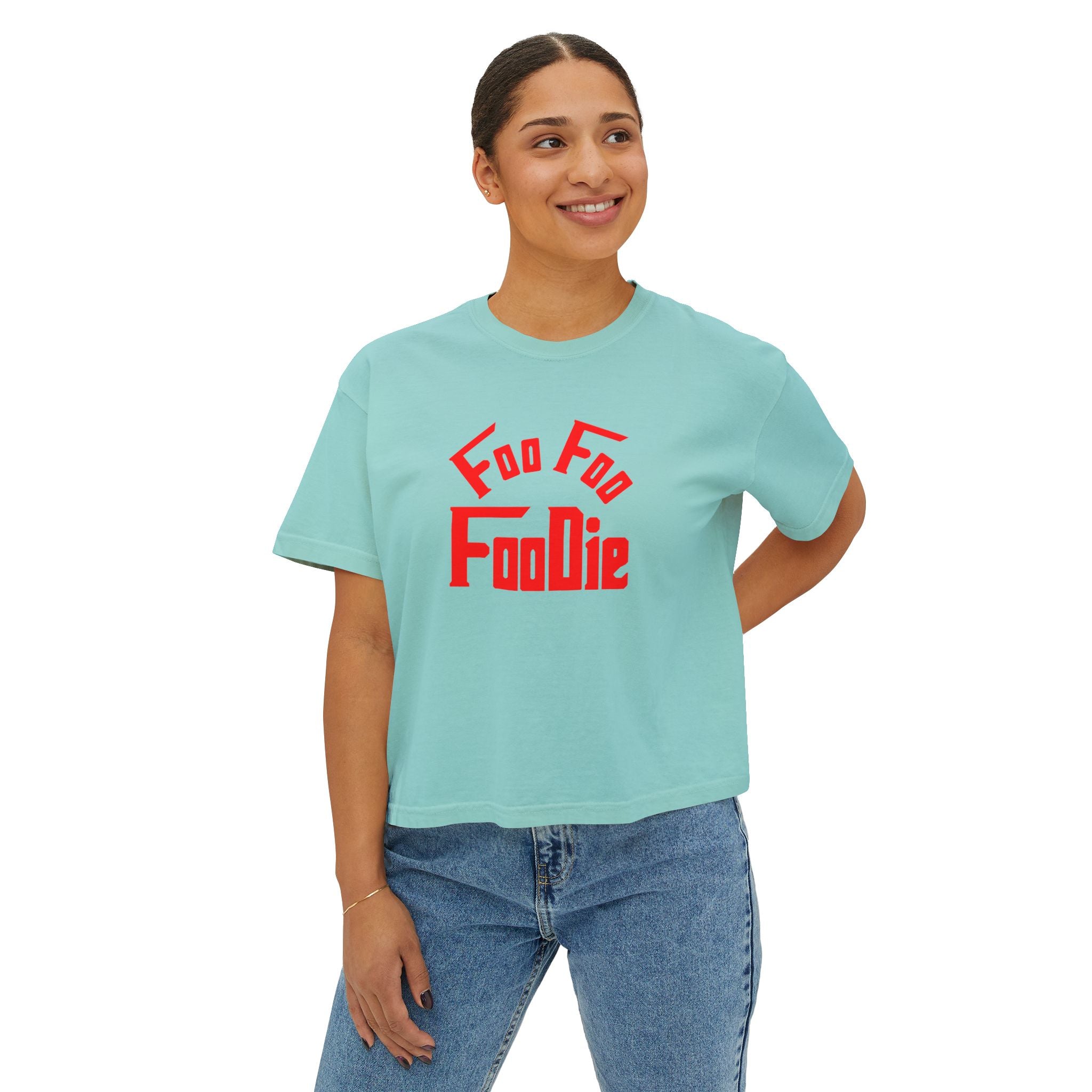 L.O.E.F FOO FOO FOODIE Women Boxy Tee(Fiery Red)