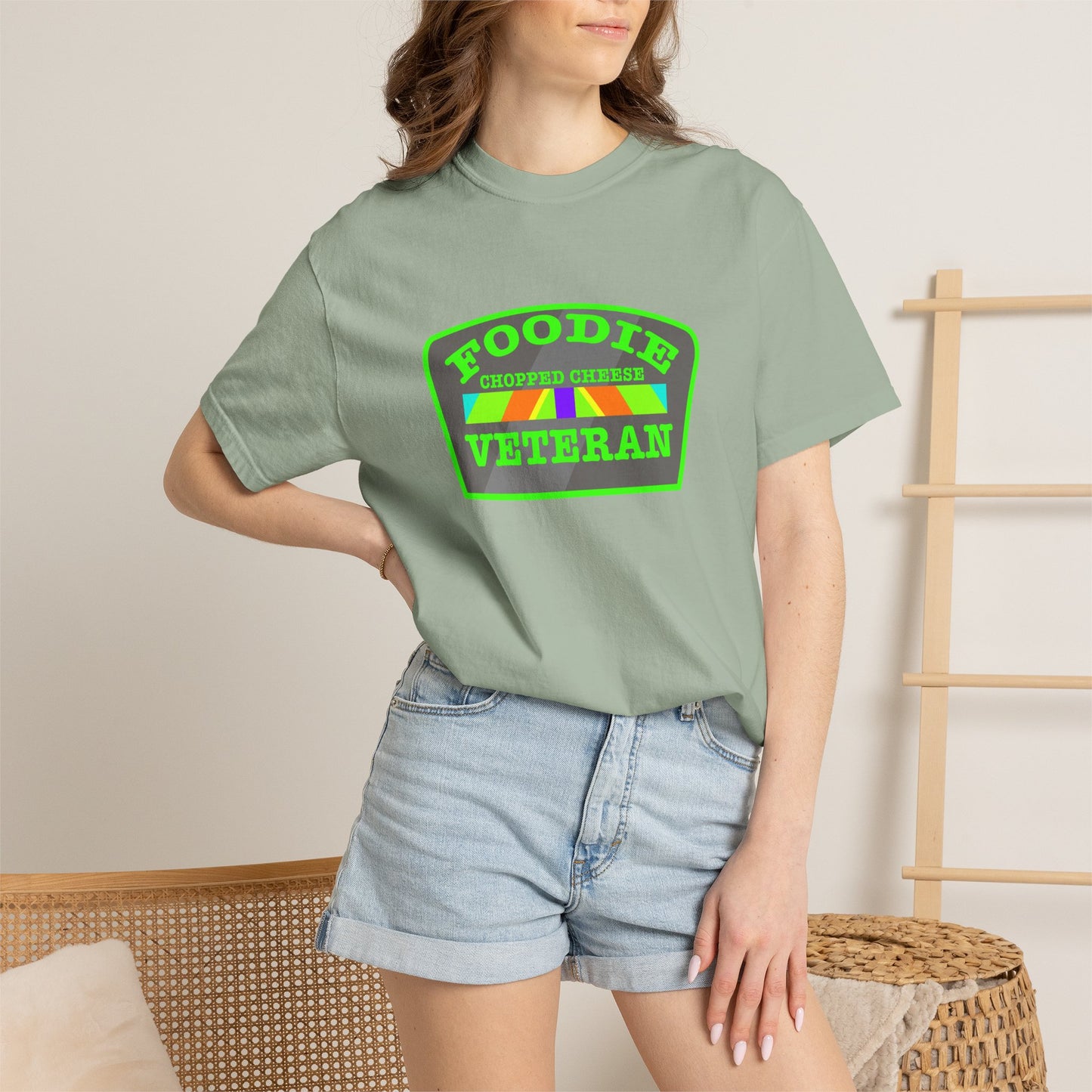 L.O.E.F Foodie Veteran Chopped Cheese Unisex Tee Shirt (Neon Green)