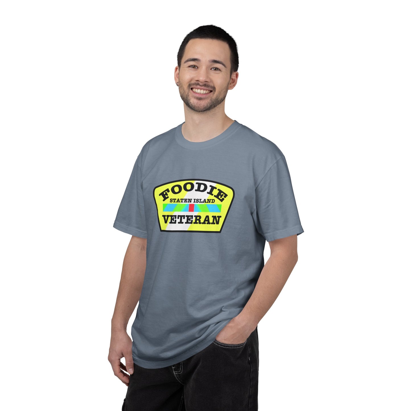 L.O.E.F Foodie Veteran STATEN ISLAND Unisex Tee Shirt (Yellow and Black)