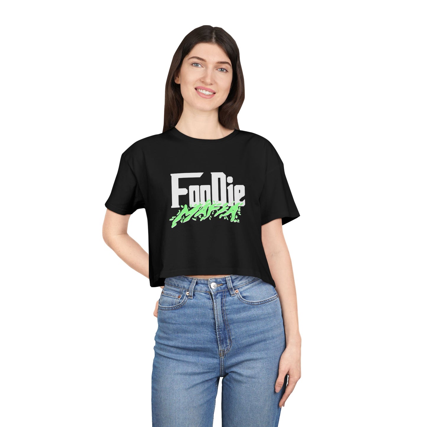 L.O.E.F White Foodie Mafia Women Crop Tee (Mint Green)