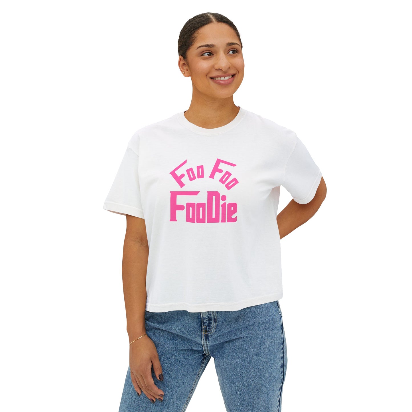 L.O.E.F FOO FOO FOODIE Women Boxy Tee(Hot Pink)